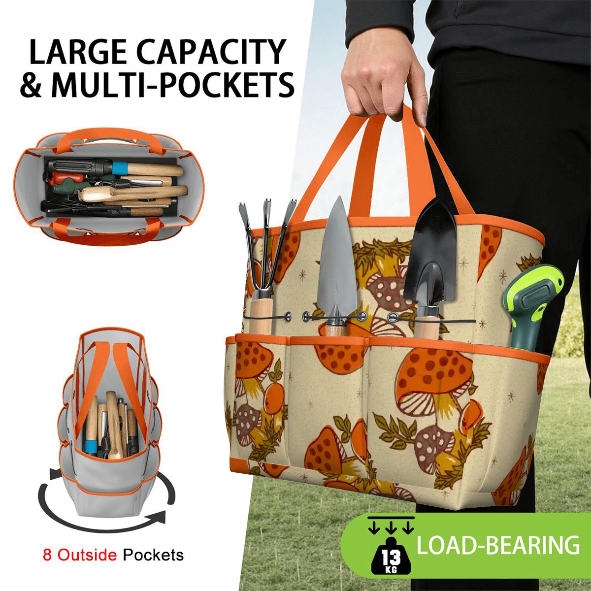 Kate McEnroe New York Merry Mushroom Retro 70s Kitschy Garden Tool Bag OrganizerGarden Tool BagSUWo6X7GMf