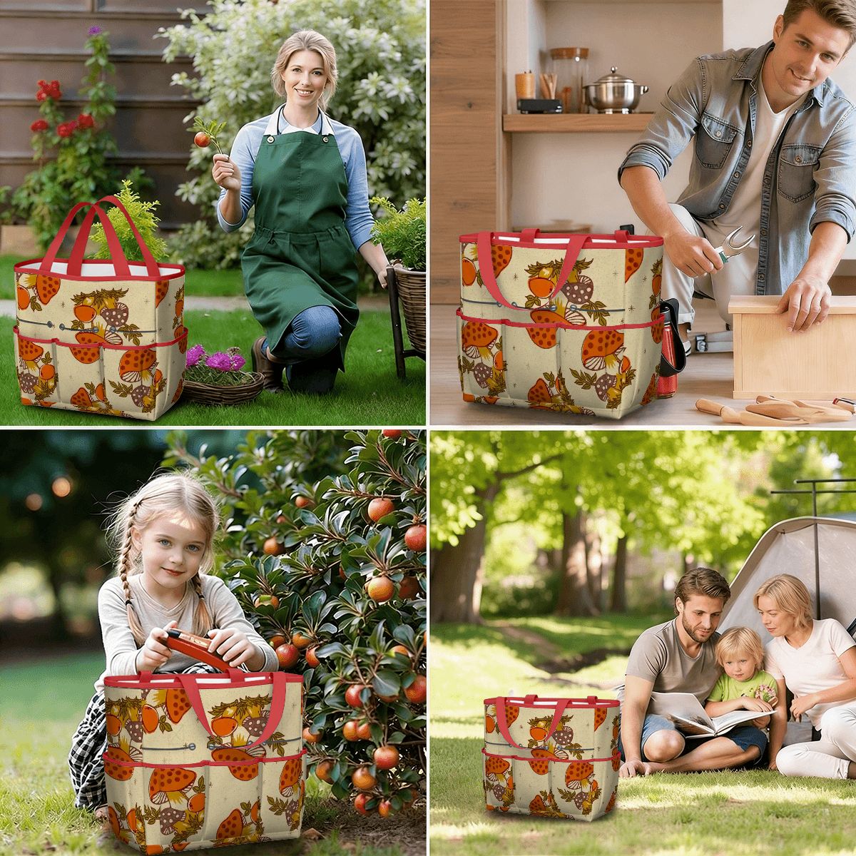 Kate McEnroe New York Merry Mushroom Retro 70s Kitschy Garden Tool Bag OrganizerGarden Tool BagSUWo6X7GMf