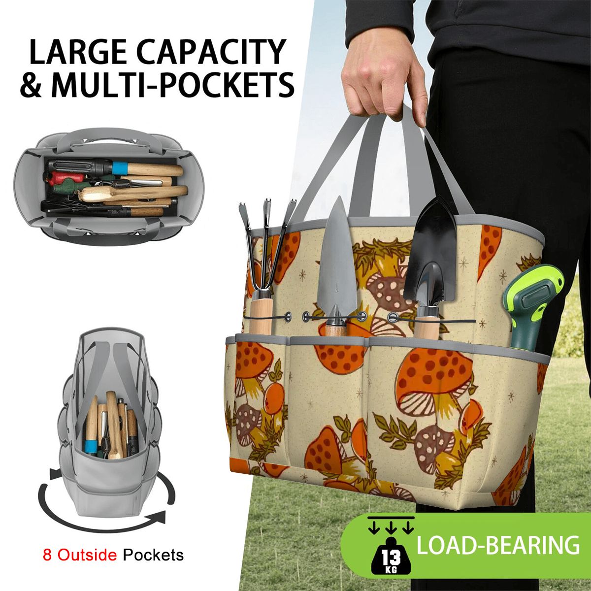 Kate McEnroe New York Merry Mushroom Retro 70s Kitschy Garden Tool Bag OrganizerGarden Tool BagSUWo6X7GMf