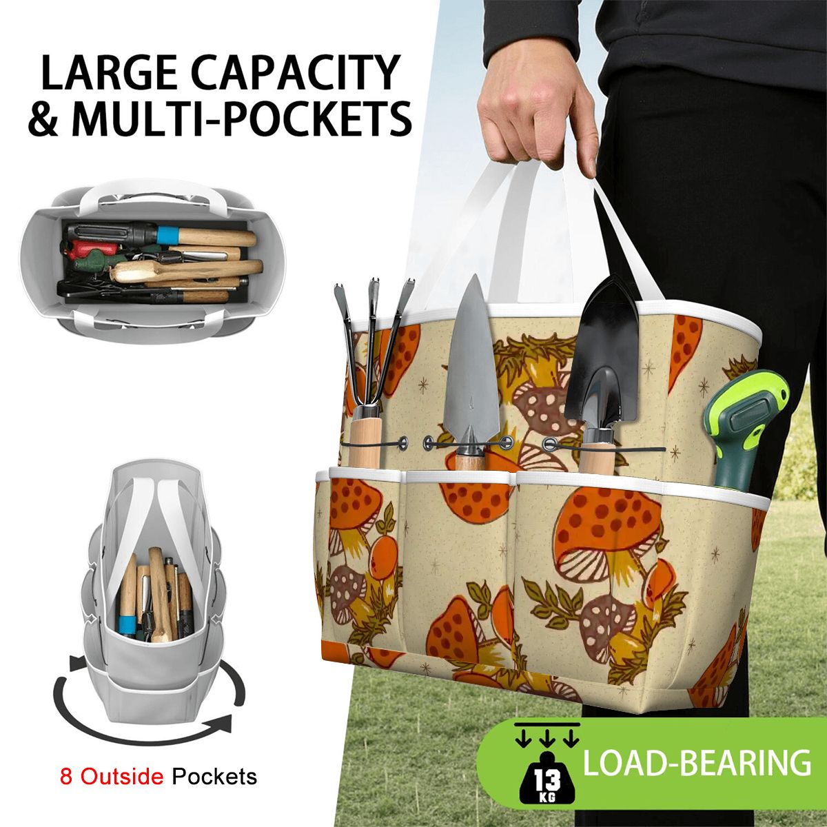 Kate McEnroe New York Merry Mushroom Retro 70s Kitschy Garden Tool Bag OrganizerGarden Tool BagSUWo6X7GMf