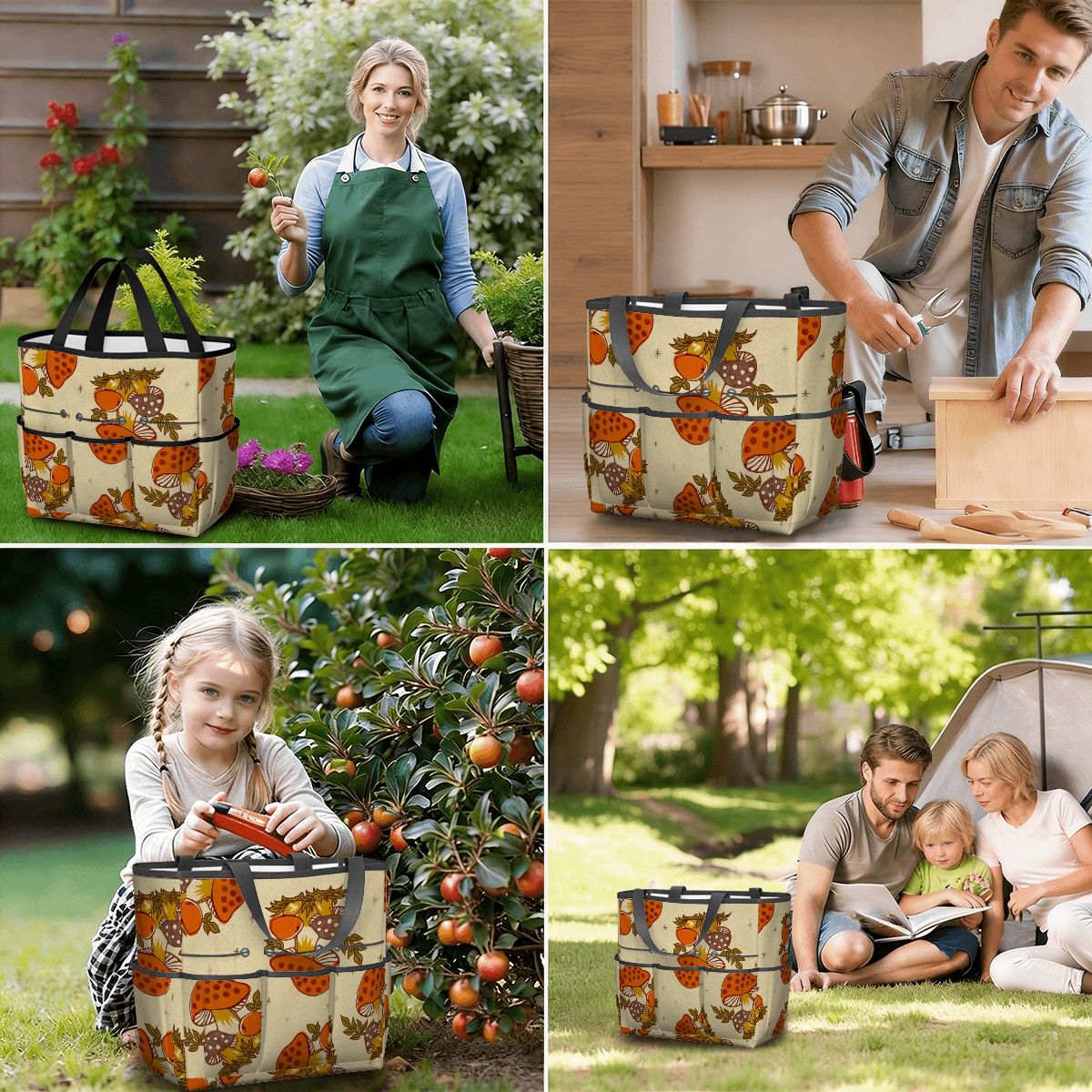 Kate McEnroe New York Merry Mushroom Retro 70s Kitschy Garden Tool Bag OrganizerGarden Tool BagSUWo6X7GMf