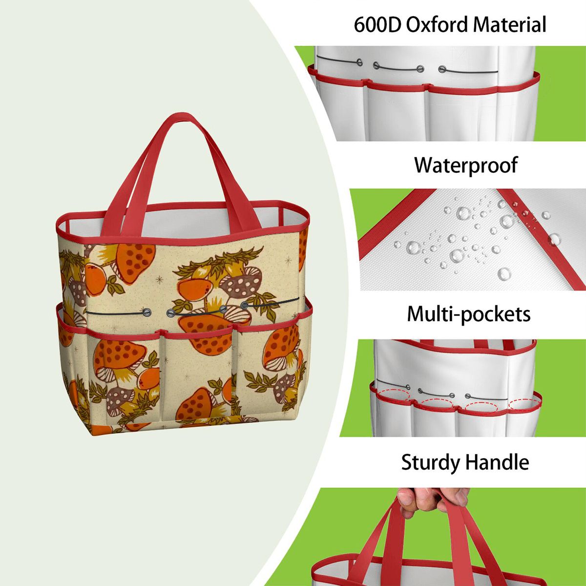 Kate McEnroe New York Merry Mushroom Retro 70s Kitschy Garden Tool Bag OrganizerGarden Tool BagSUWo6X7GMf