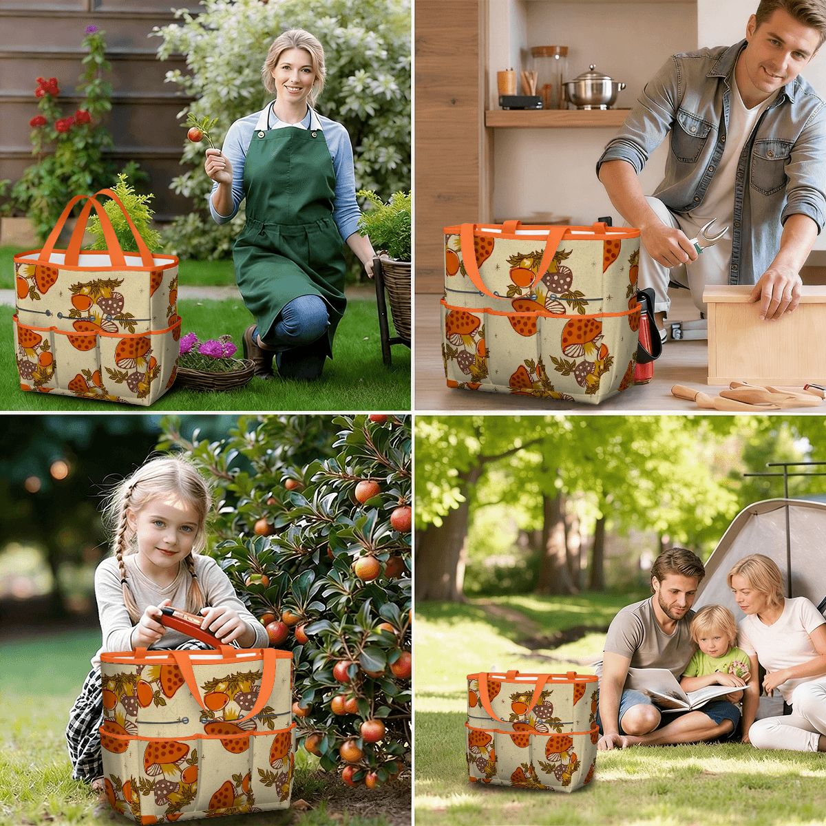 Kate McEnroe New York Merry Mushroom Retro 70s Kitschy Garden Tool Bag OrganizerGarden Tool BagSUWo6X7GMf