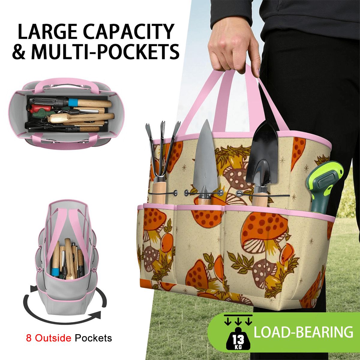 Kate McEnroe New York Merry Mushroom Retro 70s Kitschy Garden Tool Bag OrganizerGarden Tool BagSUWo6X7GMf