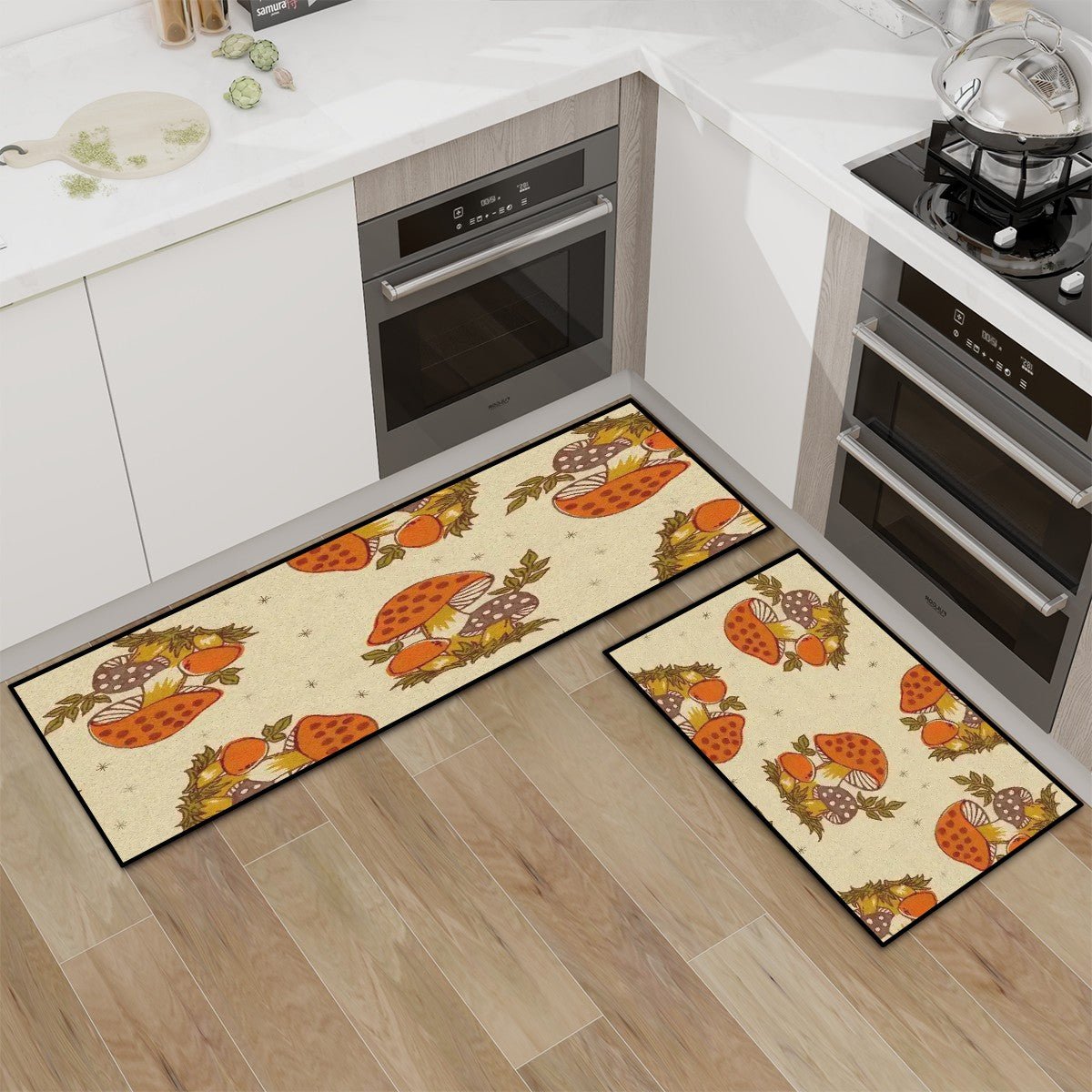 Kate McEnroe New York Merry Mushroom Retro 70s Vintage Mid Century Modern Kitchen Bath Mat SetKitchen Floor MatswRSYv8mTjh