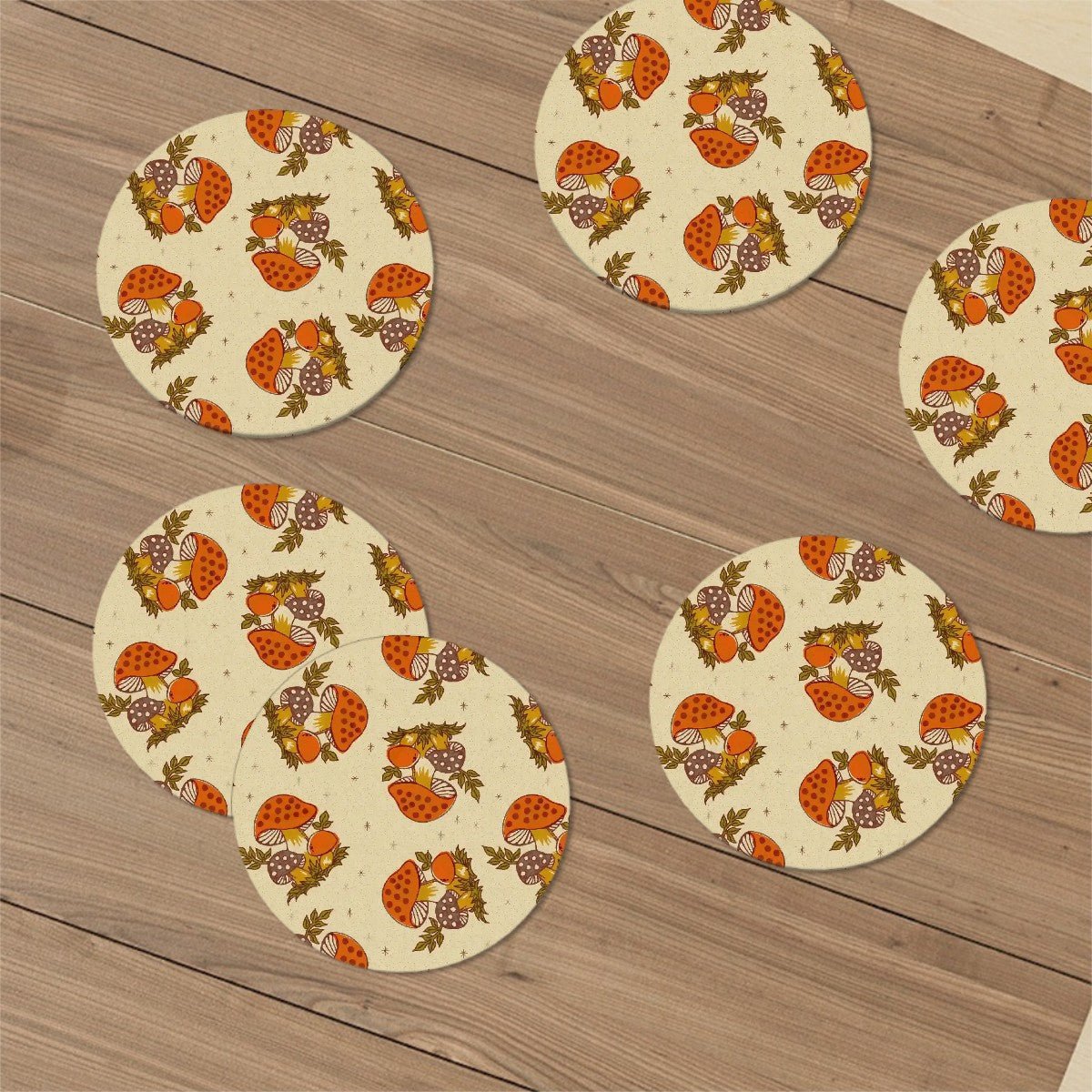 Kate McEnroe New York Merry Mushroom Set of 6 Round Ceramic Coasters, Cottagecore Table Decor, Retro 70s Kitchen AccessoriesCoastersmxBZeN1guy
