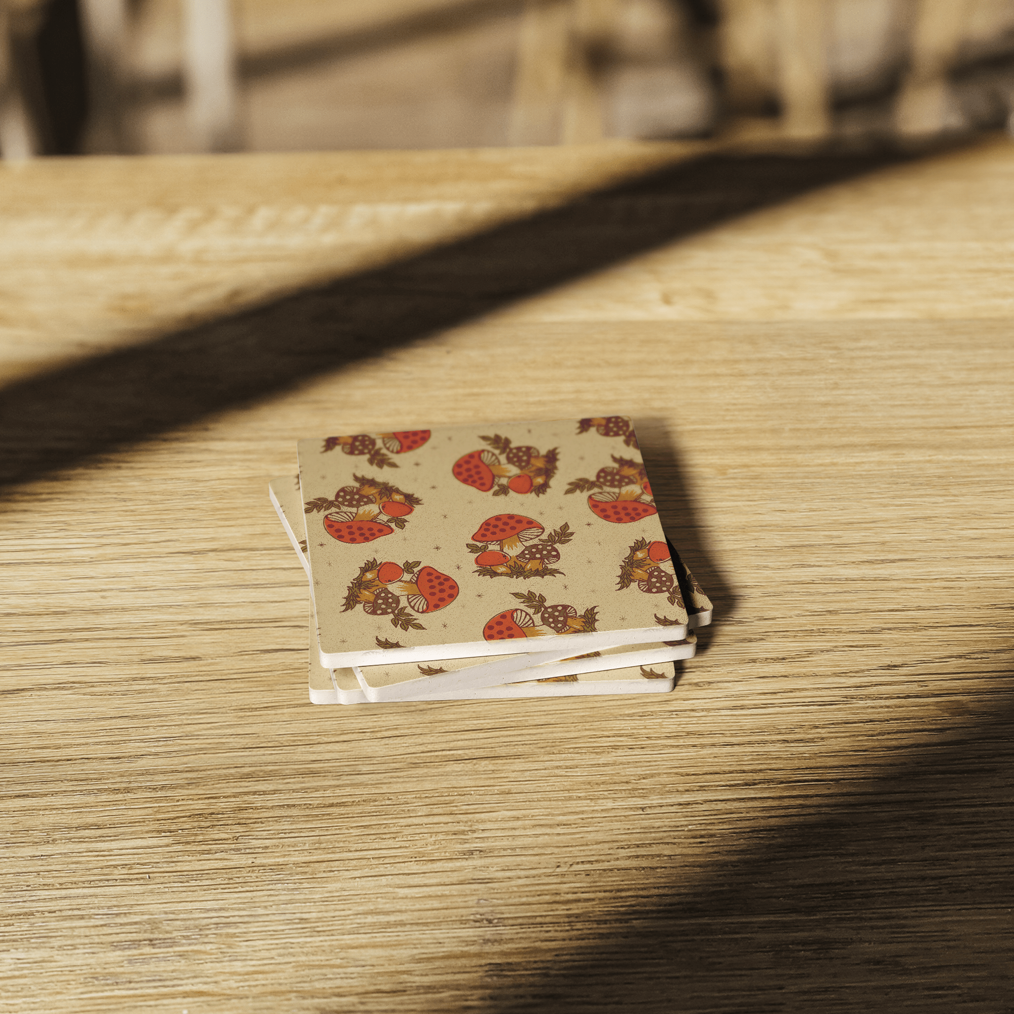 Kate McEnroe New York Merry Mushroom Soapstone Coasters, Mid Century Retro 70s DrinkwareCoasters7021