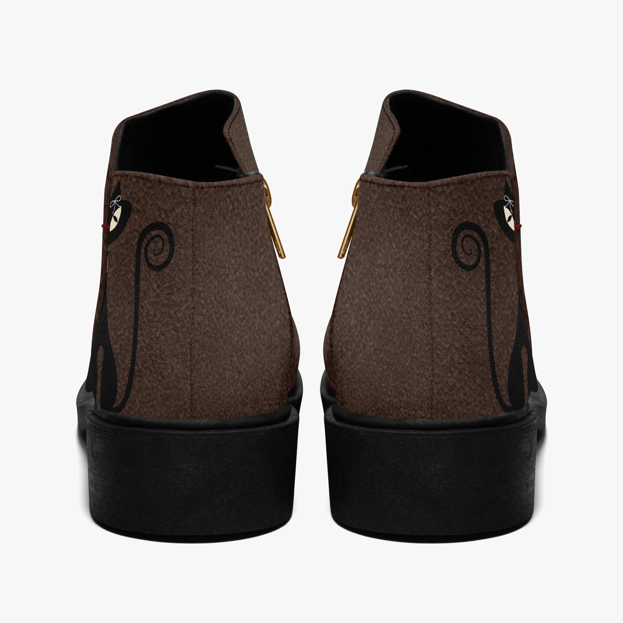 Kate McEnroe New York Mid Century Atomic Cat Ankle Boots Brown Retro Low Heel Zip BootiesAnkle Boots9cnmp179_001
