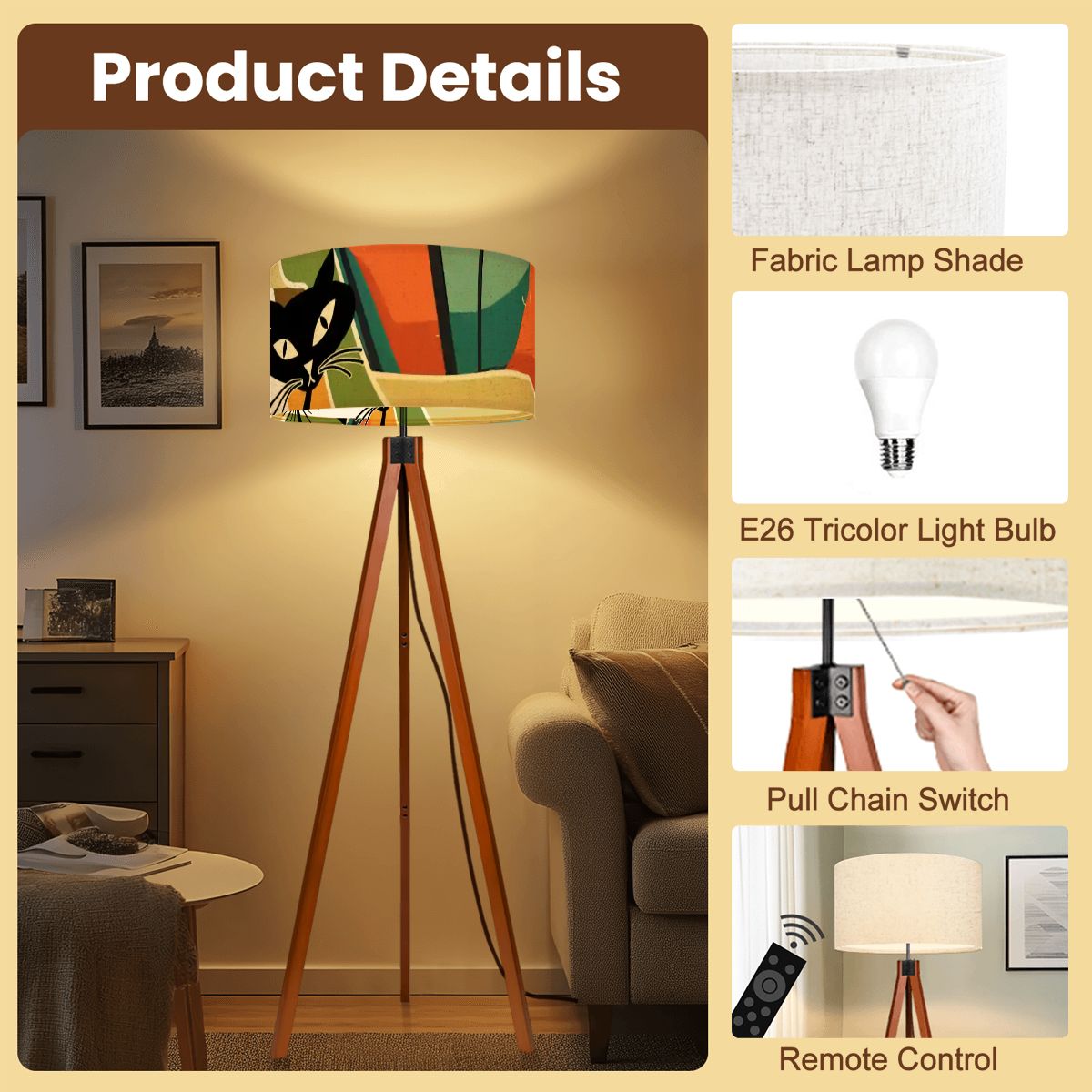 Kate McEnroe New York Mid Century Atomic Cat Retro Tripod Standing Floor LampTripod Floor LampsMTbb1NzBYq