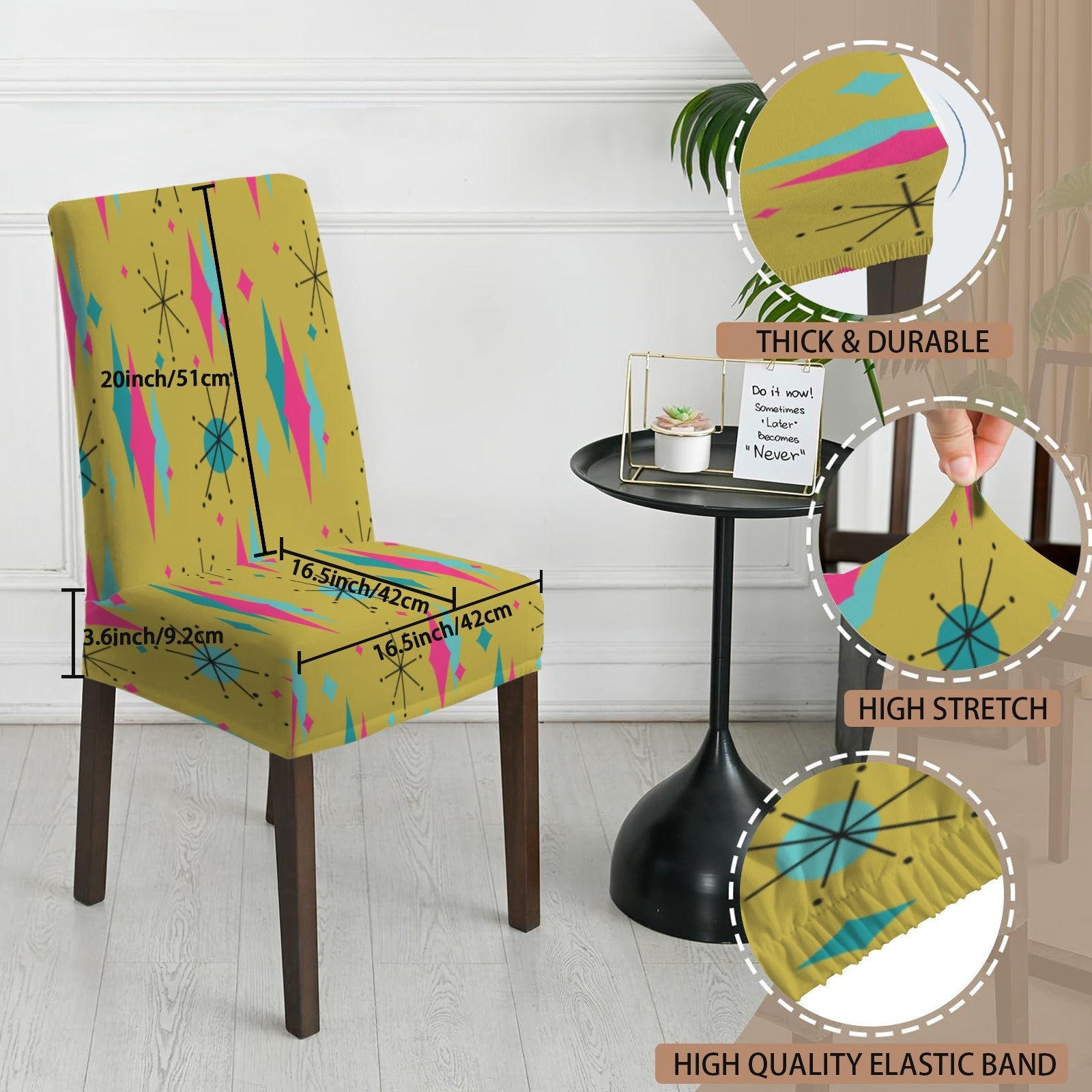 Kate McEnroe New York Mid Century Franciscan Diamond Starburst Chartreuse Dining Chair SlipcoversChair SlipcoversD3232943