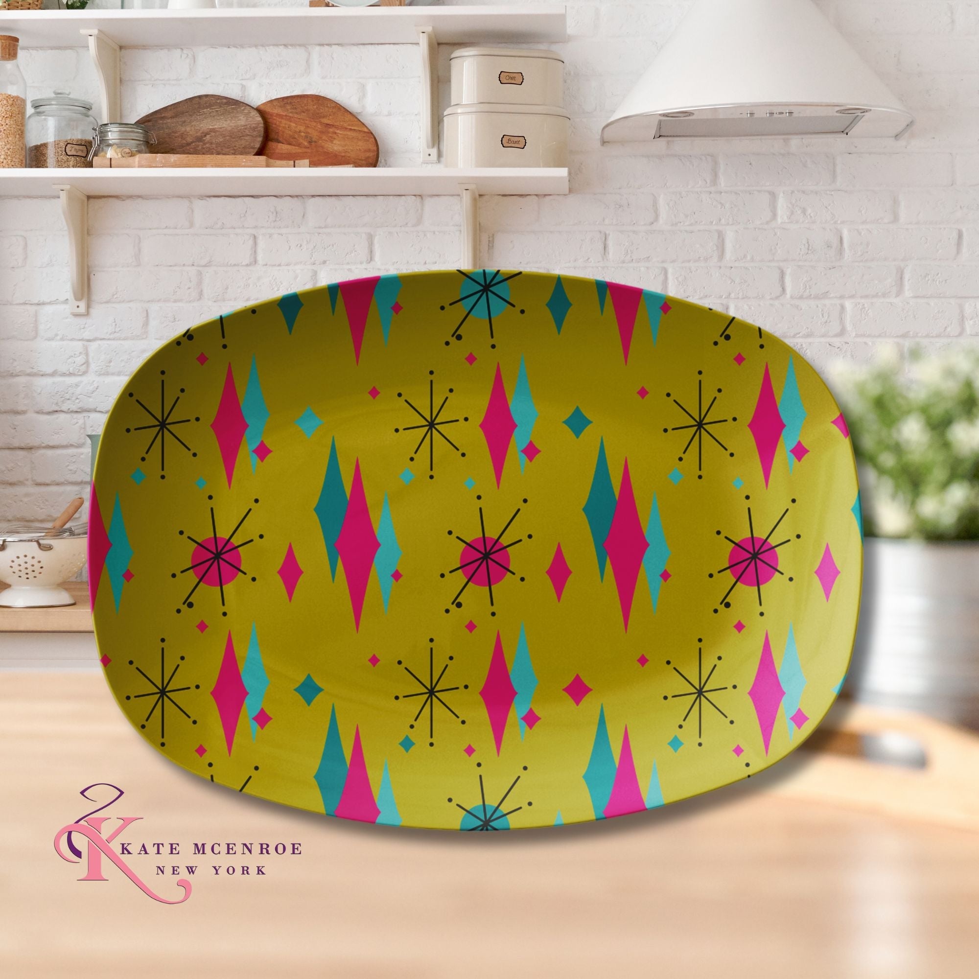 Kate McEnroe New York Mid Century Franciscan Diamond Starburst Chartreuse Serving PlatterServing PlattersPLAT - FRAN - DIAM - GLD