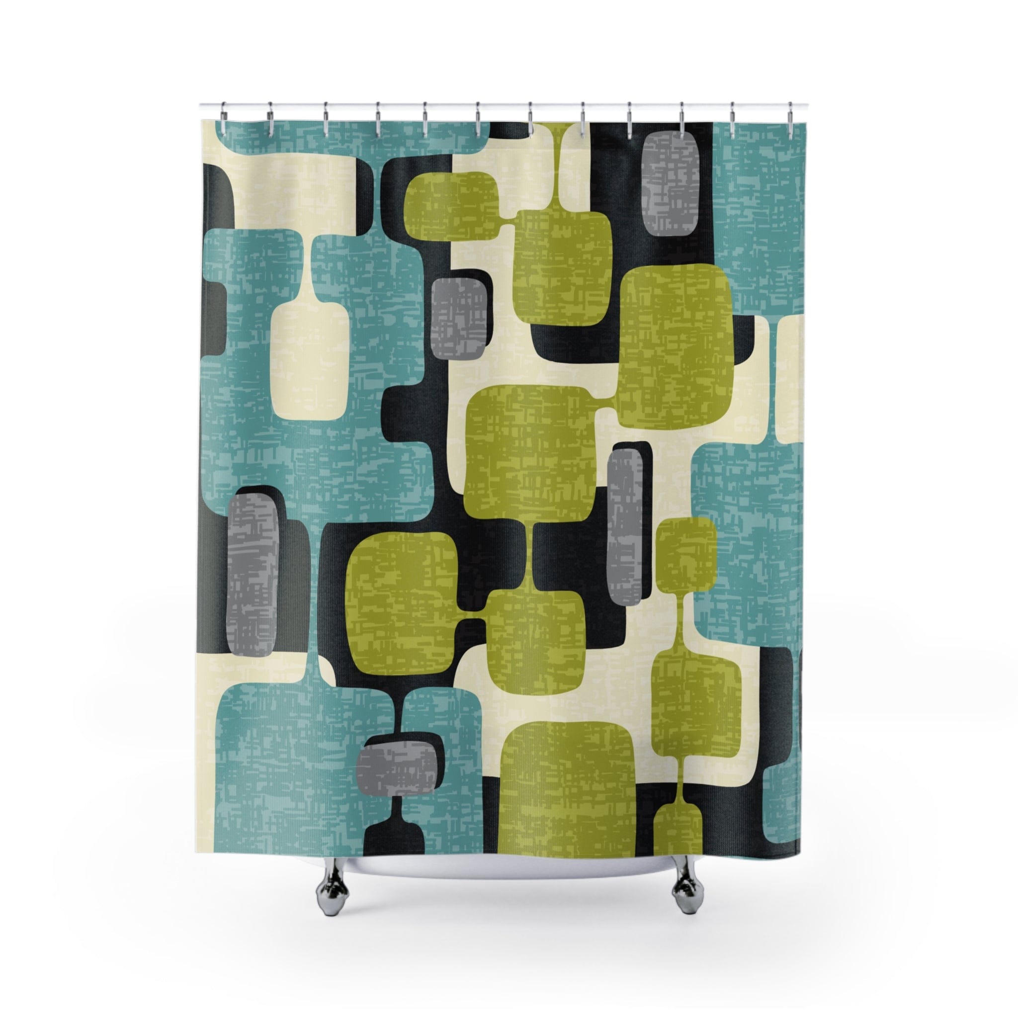 Kate McEnroe New York Mid Century Mod Geometric Shower Curtain, Teal & Lime Retro Bath DecorShower Curtains24160036939740436281