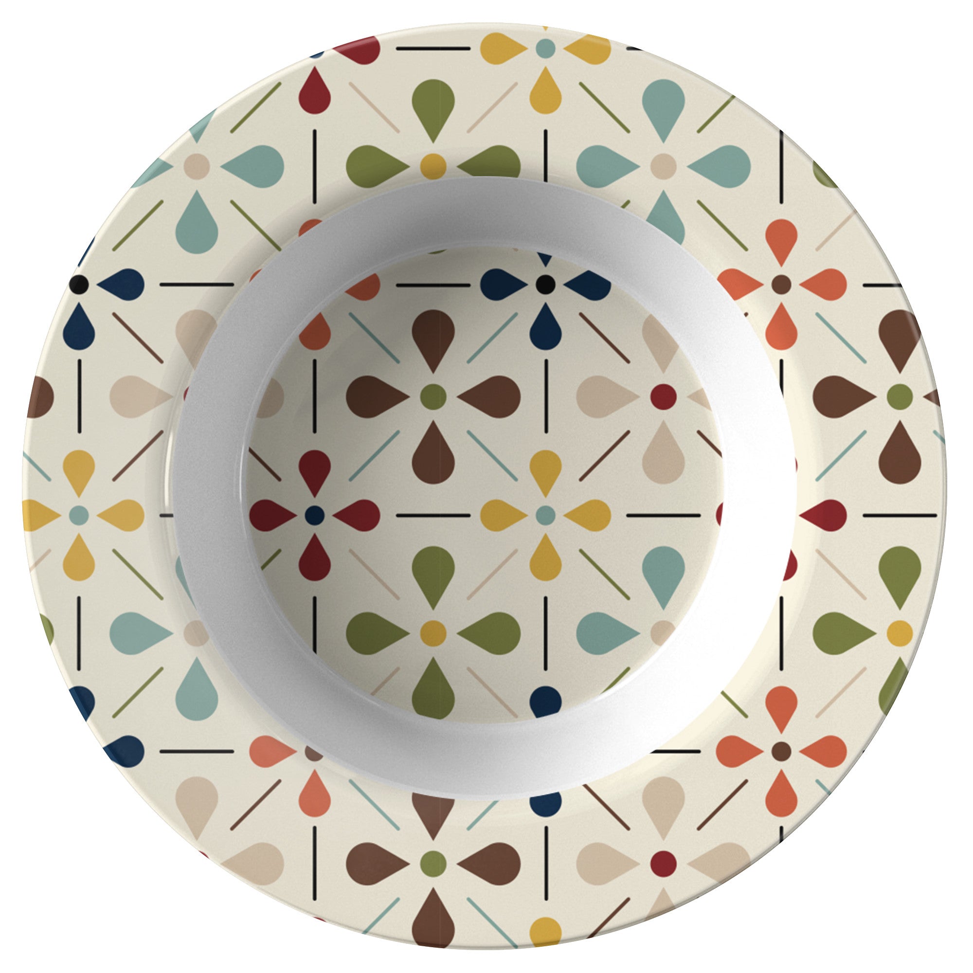 Kate McEnroe New York Mid Century Modern 1950s Retro Floral Bowl, Minimalist MCM Cream, Olive, Mustard, Brown DishesBowls9609