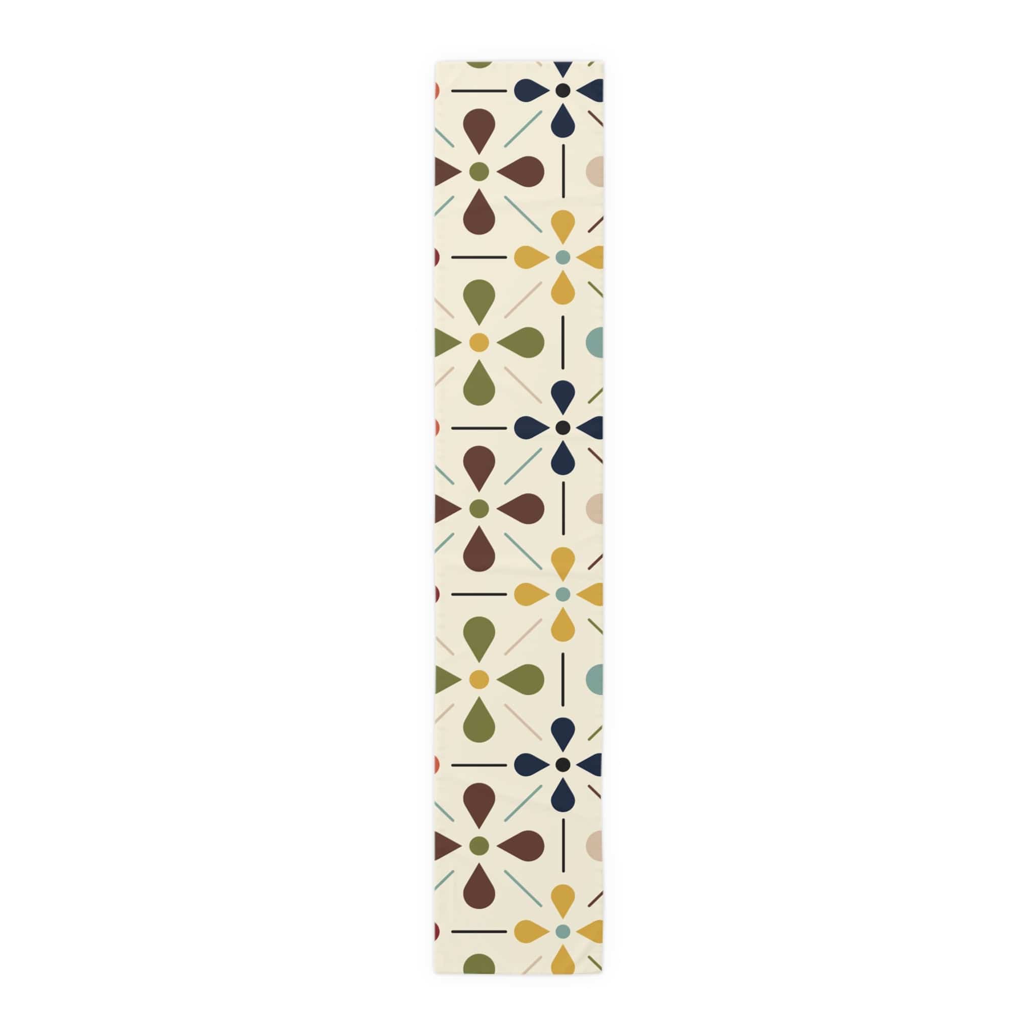 Kate McEnroe New York Mid Century Modern 1950s Retro Floral Table Runner, Minimalist MCM Cream, Olive, Mustard Table LinensTable Runners11167981133460763742