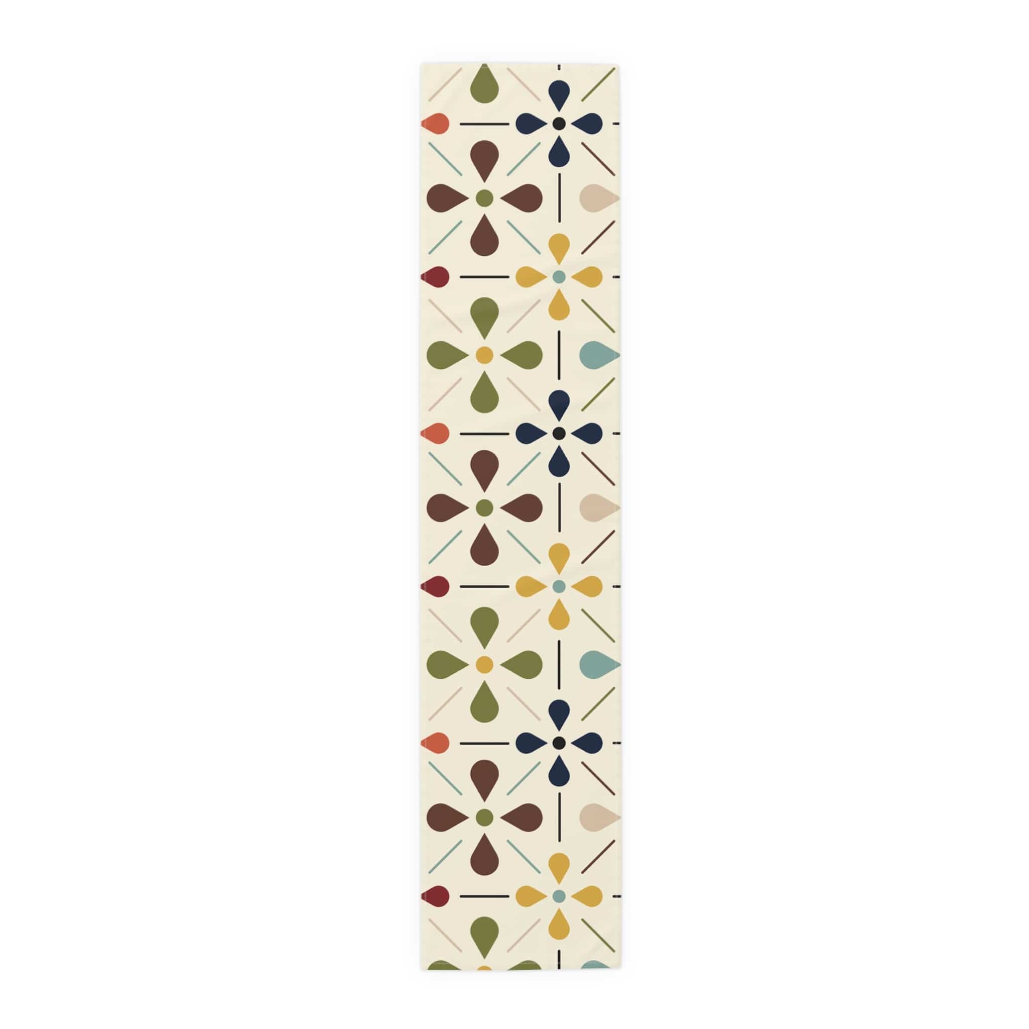 Kate McEnroe New York Mid Century Modern 1950s Retro Floral Table Runner, Minimalist MCM Cream, Olive, Mustard Table LinensTable Runners11167981133460763742
