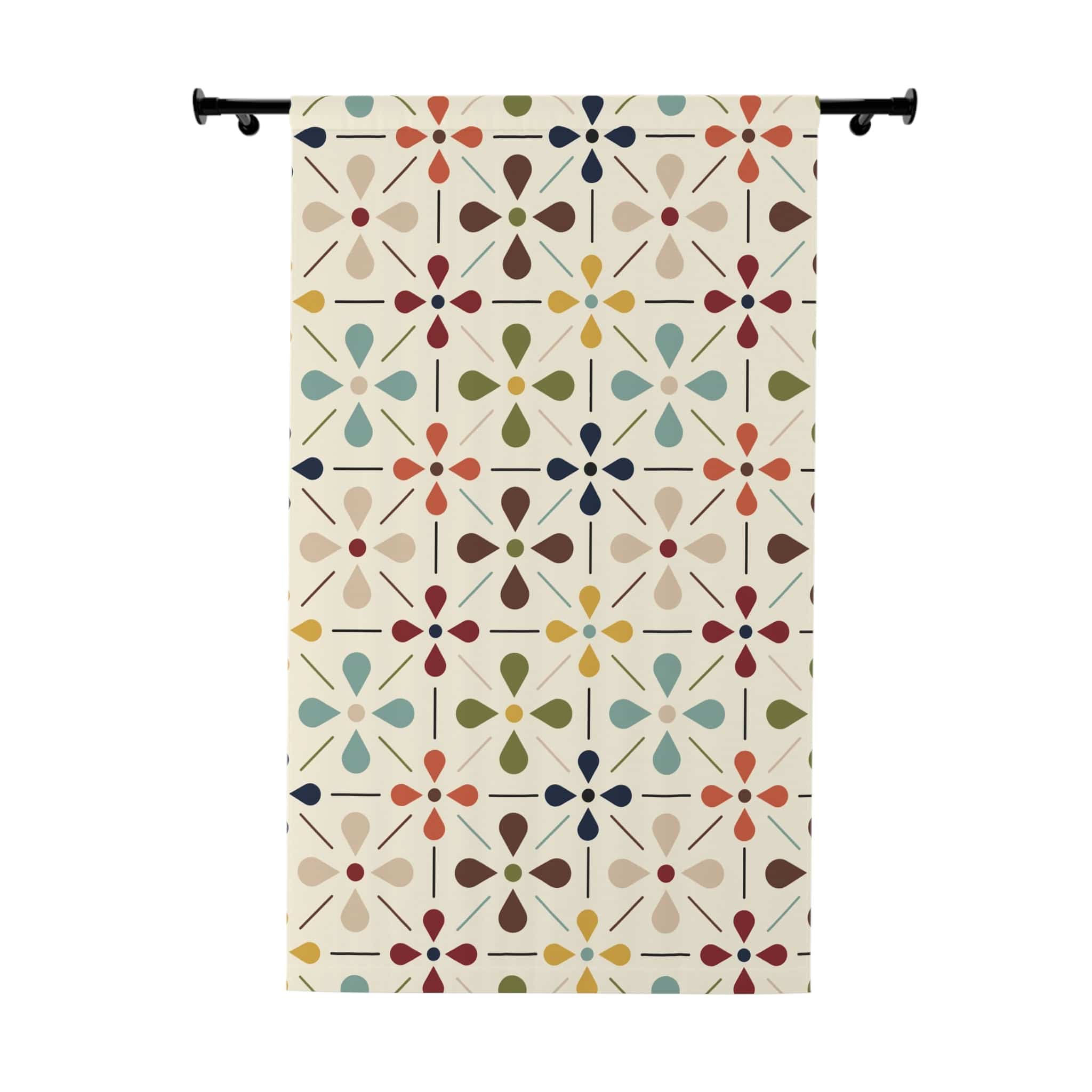 Kate McEnroe New York Mid Century Modern 1950s Retro Floral Window Curtains, Minimalist MCM Cream, Olive, Mustard, Brown Curtain Panel DrapesWindow Curtains19963197409764275225