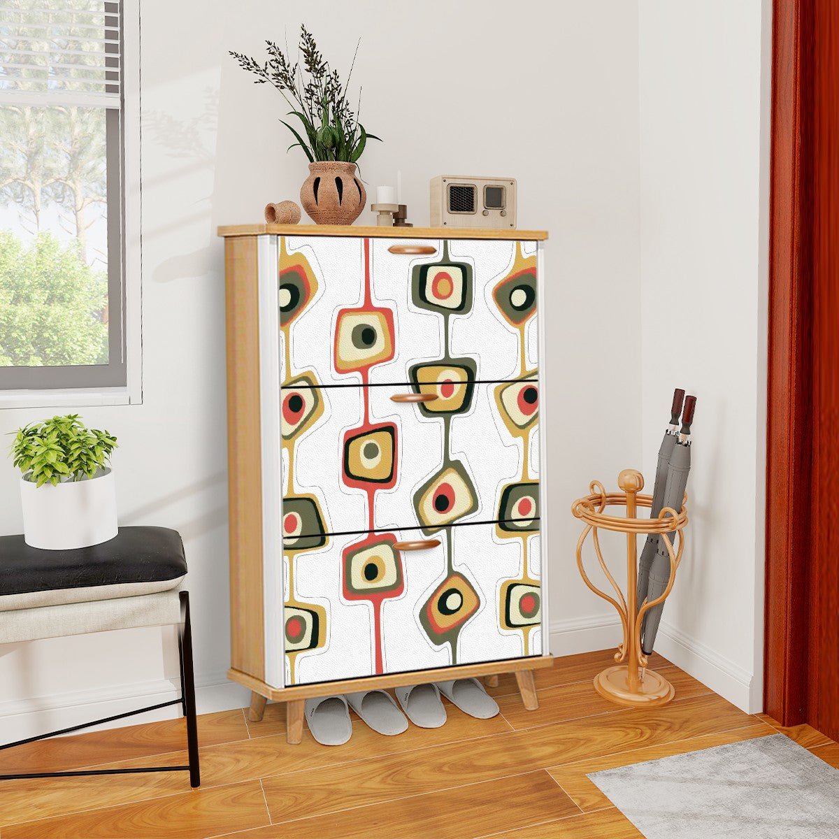 Kate McEnroe New York Mid Century Modern 50s Abstract Geometric Shoe CabinetShoe StorageEcsQpB7ivK