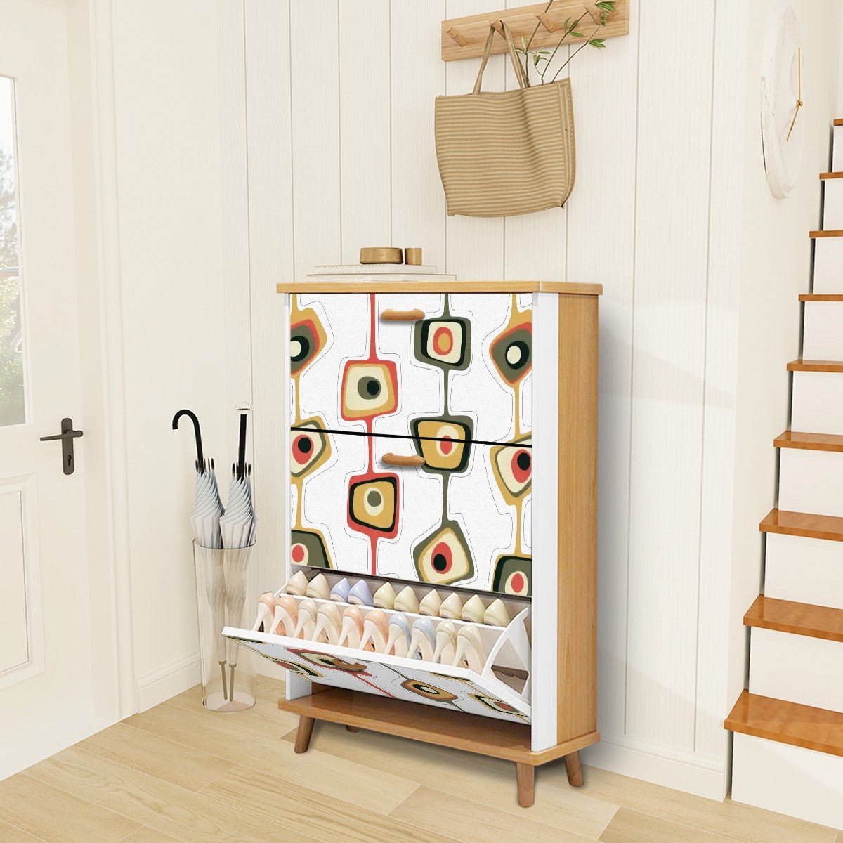 Kate McEnroe New York Mid Century Modern 50s Abstract Geometric Shoe CabinetShoe StorageEcsQpB7ivK