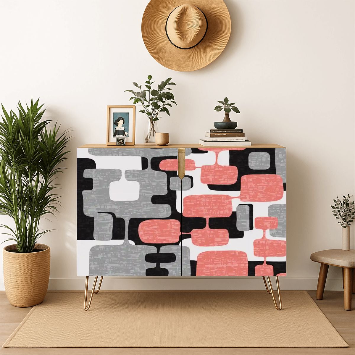Kate McEnroe New York Mid Century Modern 60s Abstract Coral Pink Geometric Storage Cabinet CredenzaStorage Cabinets6WonZzIPvE