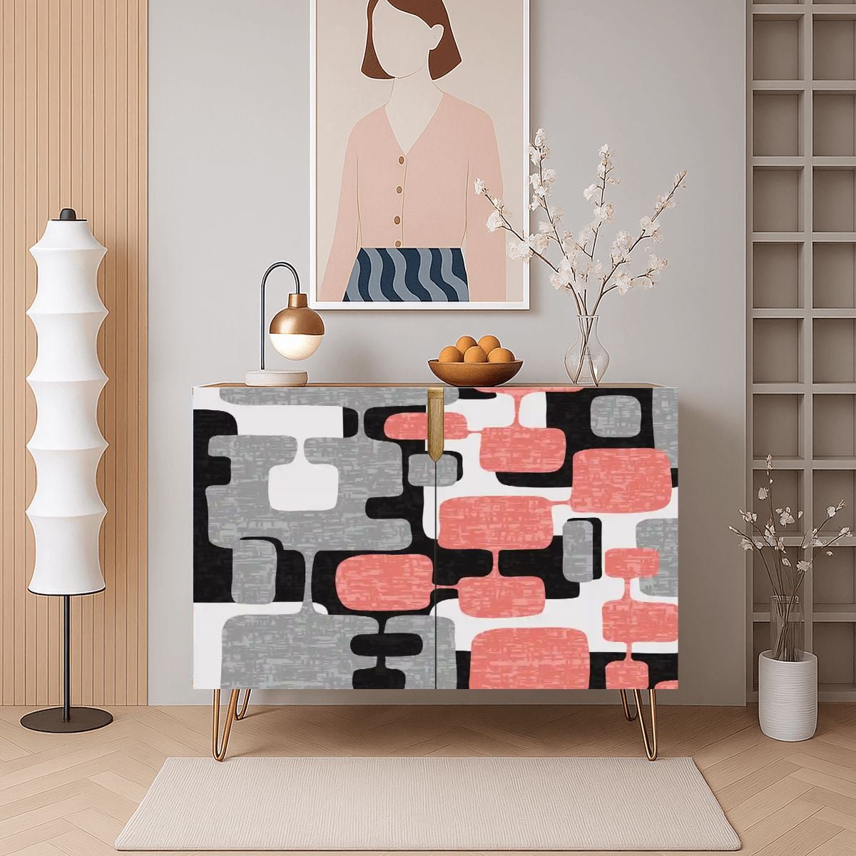 Kate McEnroe New York Mid Century Modern 60s Abstract Coral Pink Geometric Storage Cabinet CredenzaStorage Cabinets6WonZzIPvE
