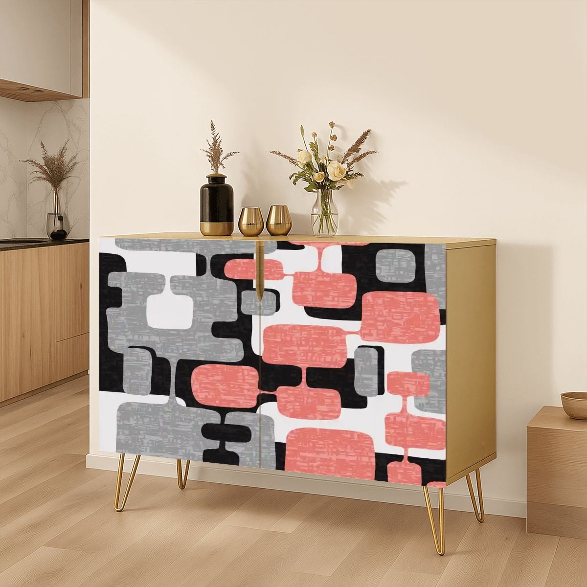 Kate McEnroe New York Mid Century Modern 60s Abstract Coral Pink Geometric Storage Cabinet CredenzaStorage Cabinets6WonZzIPvE