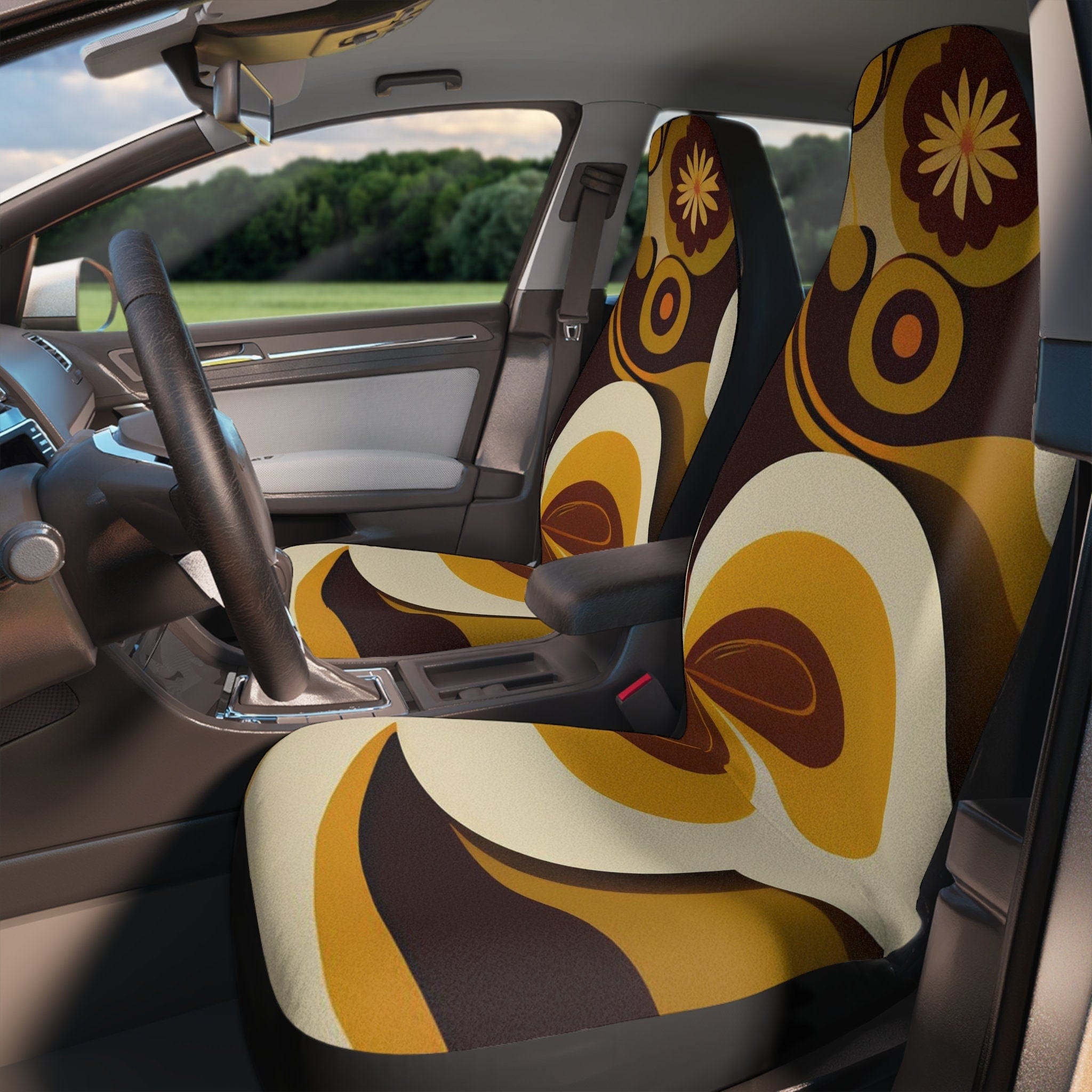 Kate McEnroe New York Mid Century Modern 60s Geometric Retro Floral Car Seat Cover, MCM 70s Groovy, Hippie Car Seat Protector, Funky Mid Mod Car Decor - 123781223Car Seat Covers20072705327455338208