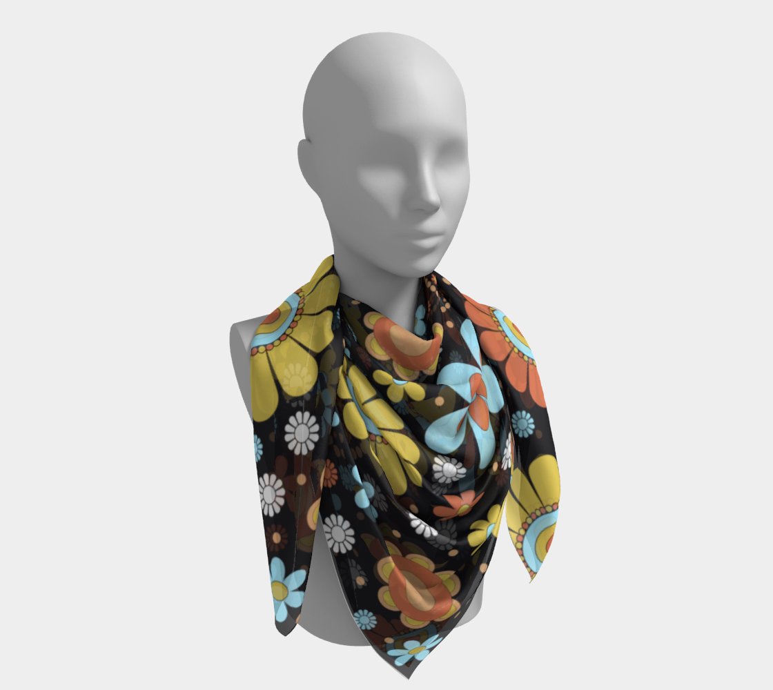 Kate McEnroe New York Mid Century Modern 70s Retro Groovy Flower Power Silk Habotai Square ScarfScarves6680962|silk - habotai|16x16
