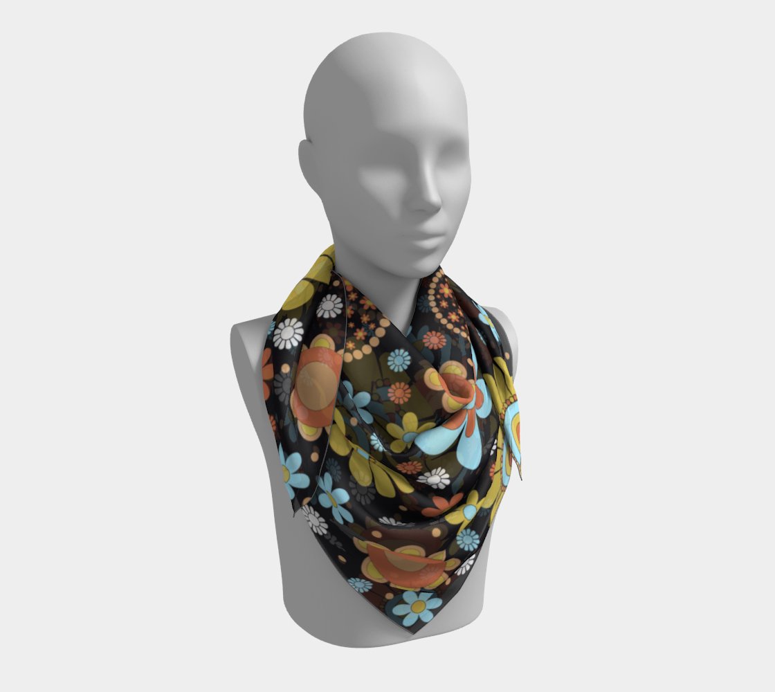 Kate McEnroe New York Mid Century Modern 70s Retro Groovy Flower Power Silk Habotai Square ScarfScarves6680962|silk - habotai|16x16