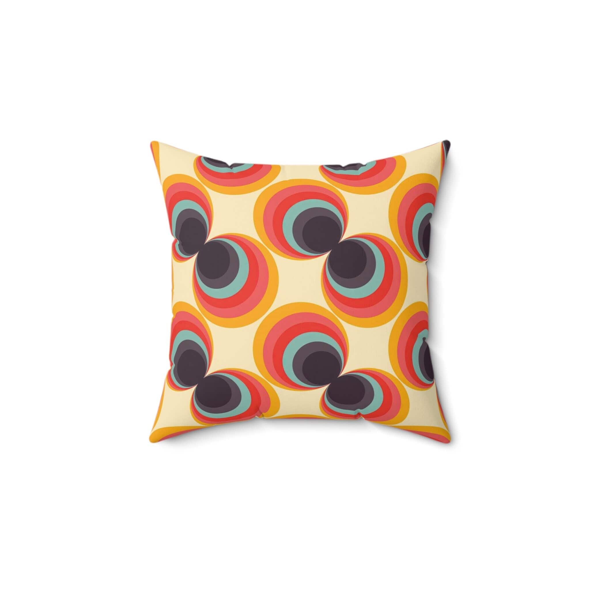 Kate McEnroe New York Mid Century Modern 70s Retro Throw Pillow, MCM Geometric Floral Orb Teal, Orange, Mustard Yellow, Beige Accent Pillow - 131082623Throw Pillows28855693140996191473