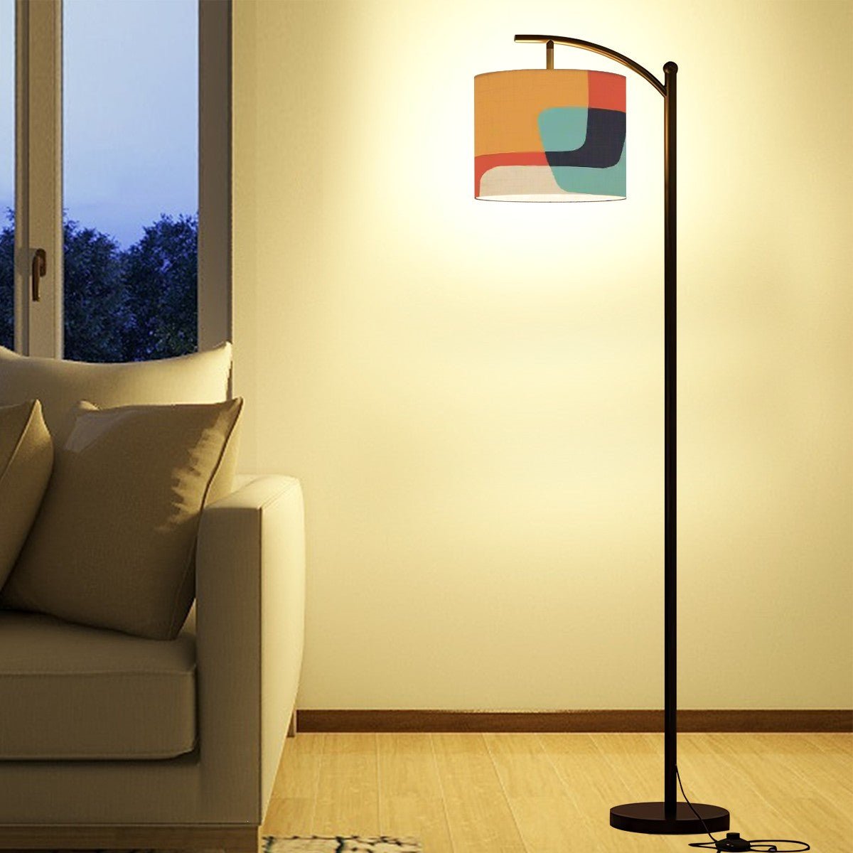 Kate McEnroe New York Mid Century Modern Abstract Floor Lamp, 60s Inspired Geometric Shade, Retro MCM Standing Light, Vintage Accent Lighting, Modern Home DecorFloor LampsHUmiiBRkh7