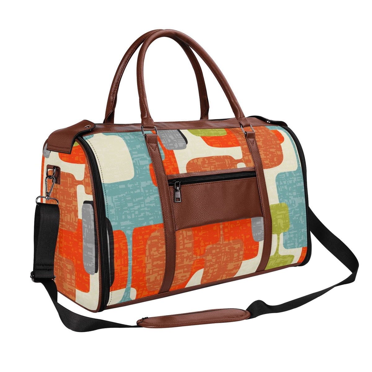 Kate McEnroe New York Mid Century Modern Abstract Geometric Duffel Bag, Orange Teal Retro Travel WeekenderDuffel BagsWLXVXV6W - 1
