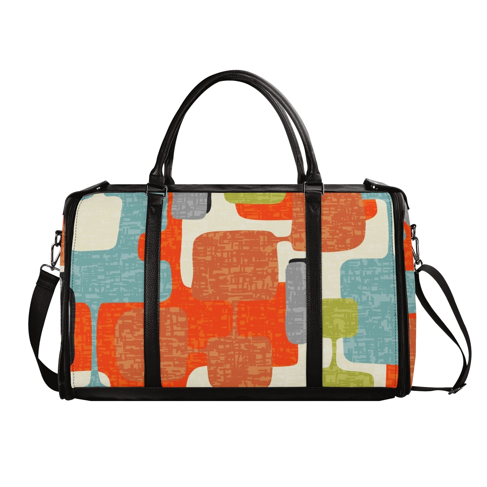 Kate McEnroe New York Mid Century Modern Abstract Geometric Duffel Bag, Orange Teal Retro Travel WeekenderDuffel BagsWLXVXV6W - 2