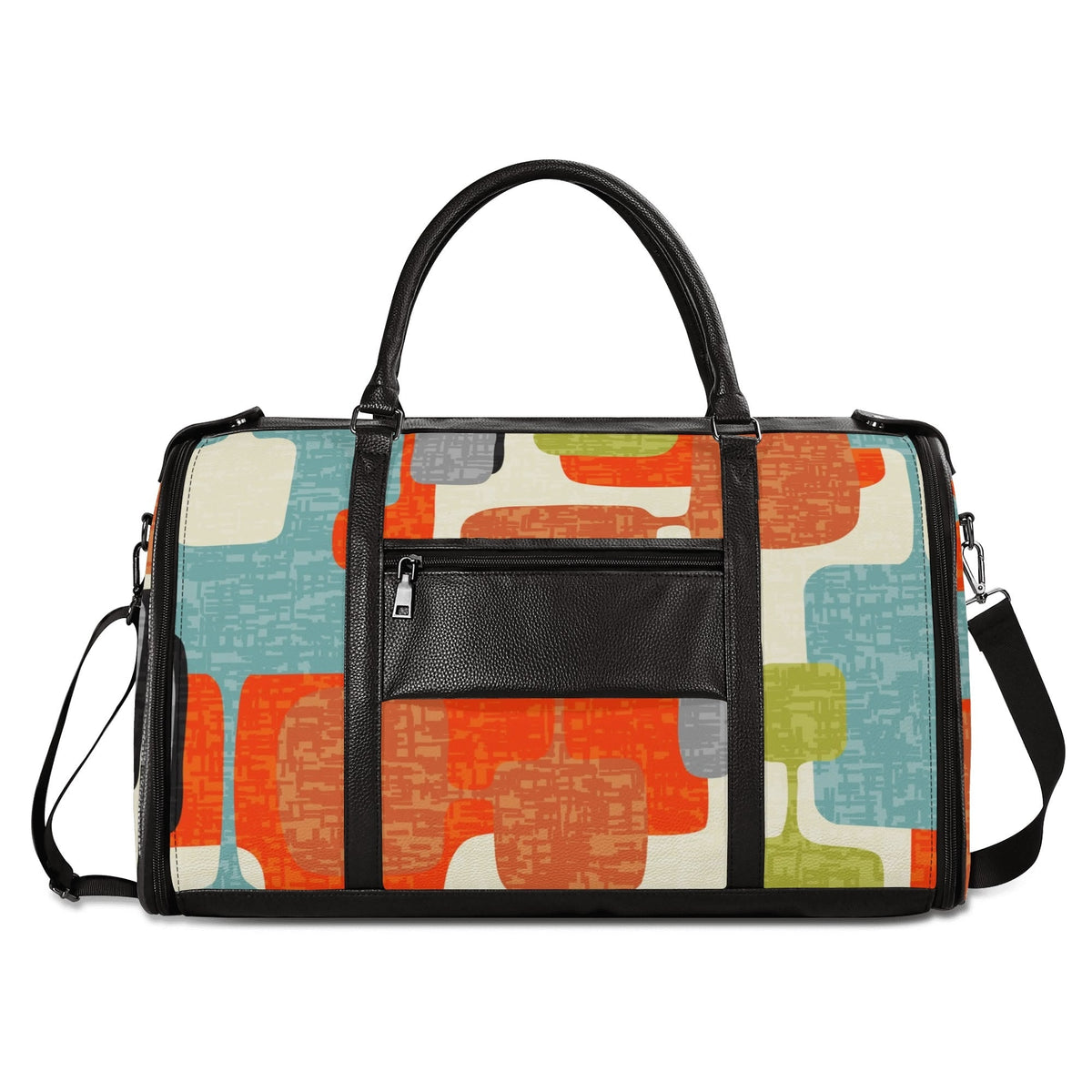 Kate McEnroe New York Mid Century Modern Abstract Geometric Duffel Bag, Orange Teal Retro Travel WeekenderDuffel BagsWLXVXV6W - 2