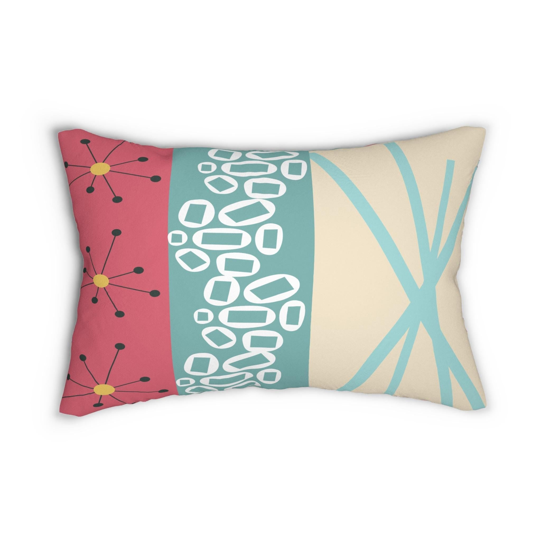 Kate McEnroe New York Mid Century Modern Abstract Lumbar Pillow, 50s Teal Coral Geometric DecorLumbar Pillows22808476397084011065