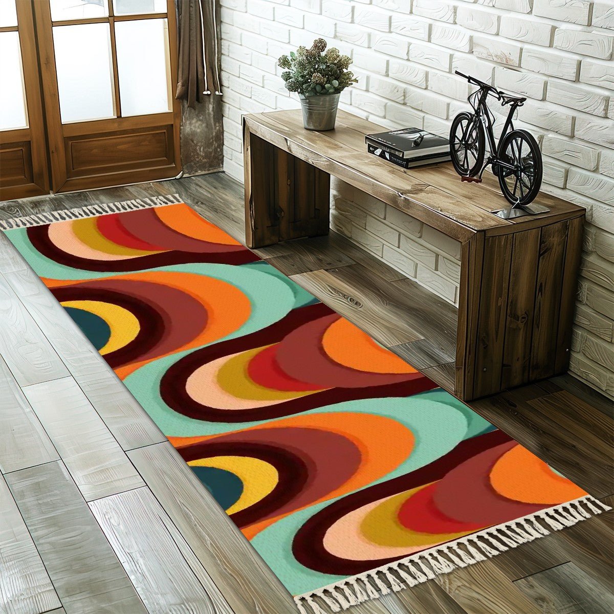 Kate McEnroe New York Mid Century Modern Abstract Runner Rug, Retro Groovy Waves Tassel Accent, 60s 70s Colorful Hallway CarpetRugs & MatszXpsHQe5Le