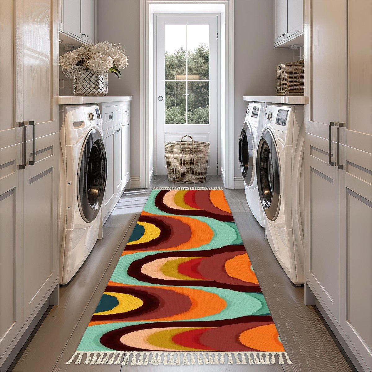 Kate McEnroe New York Mid Century Modern Abstract Runner Rug, Retro Groovy Waves Tassel Accent, 60s 70s Colorful Hallway CarpetRugs & MatszXpsHQe5Le