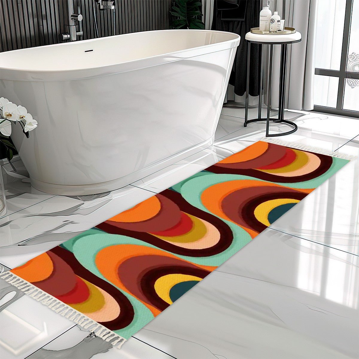 Kate McEnroe New York Mid Century Modern Abstract Runner Rug, Retro Groovy Waves Tassel Accent, 60s 70s Colorful Hallway CarpetRugs & MatszXpsHQe5Le