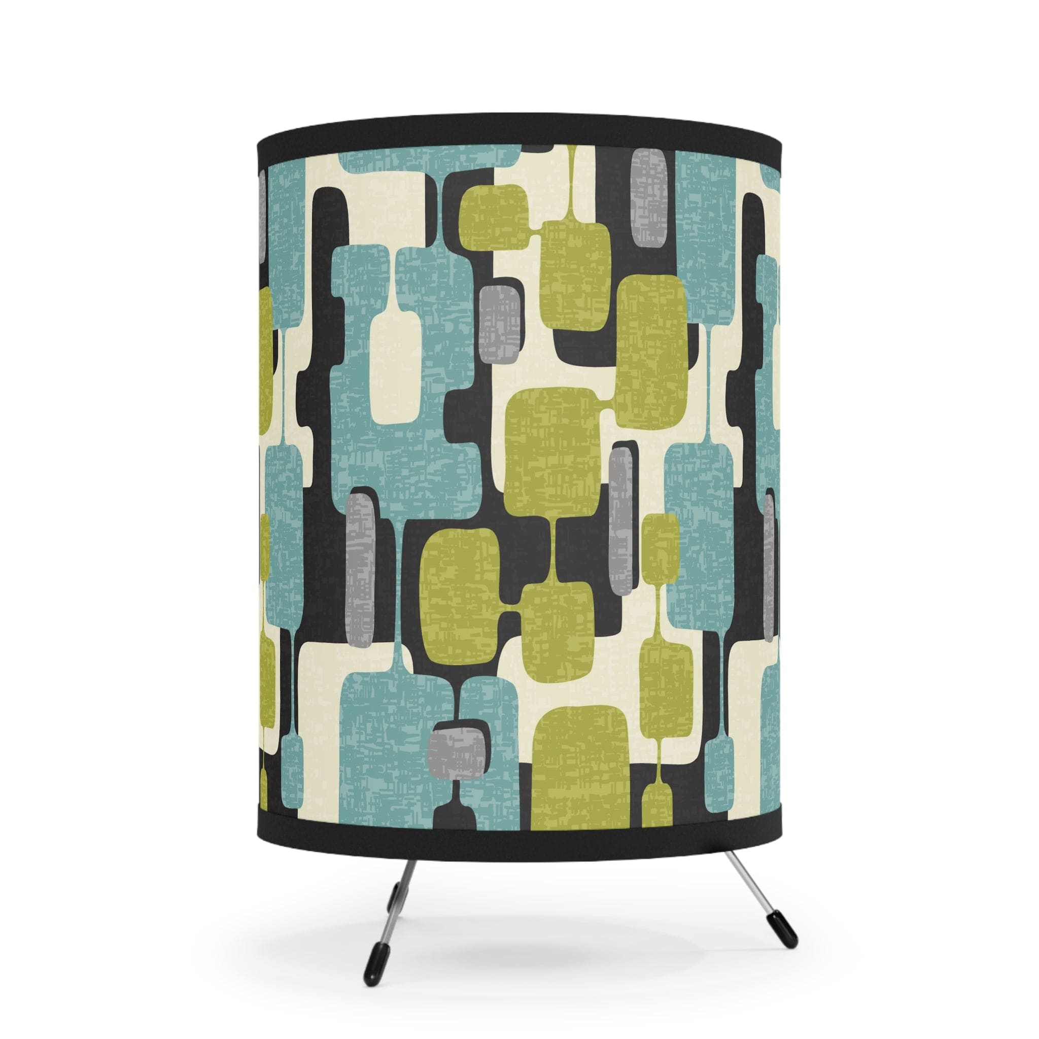 Kate McEnroe New York Mid Century Modern Abstract Tripod Lamp, Retro Teal, Lime Green, Gray, Black MCM Desk Lamp, Vintage Style Geometric Accent LampLamps23244726713903750746