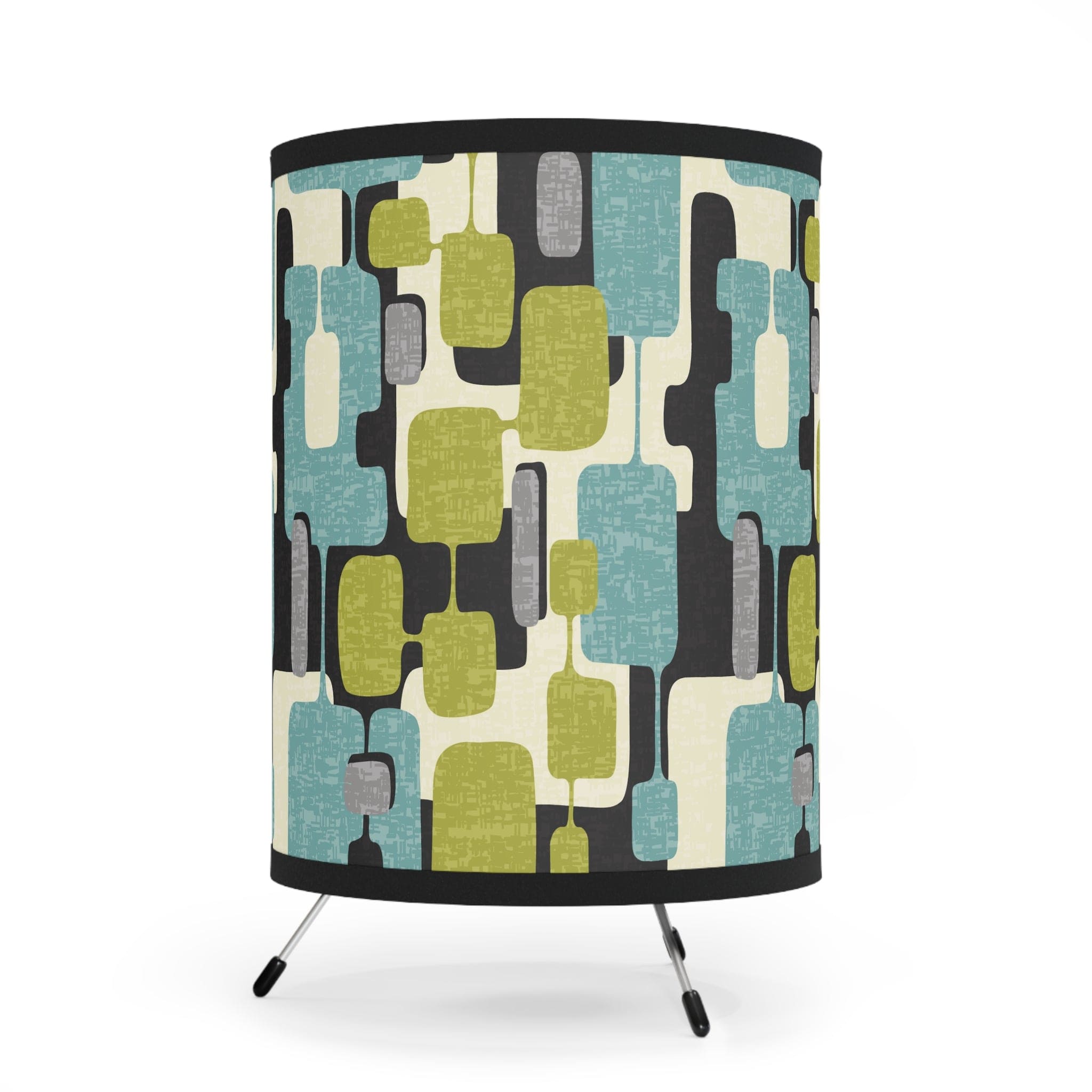 Kate McEnroe New York Mid Century Modern Abstract Tripod Lamp, Retro Teal, Lime Green, Gray, Black MCM Desk Lamp, Vintage Style Geometric Accent LampLamps23244726713903750746