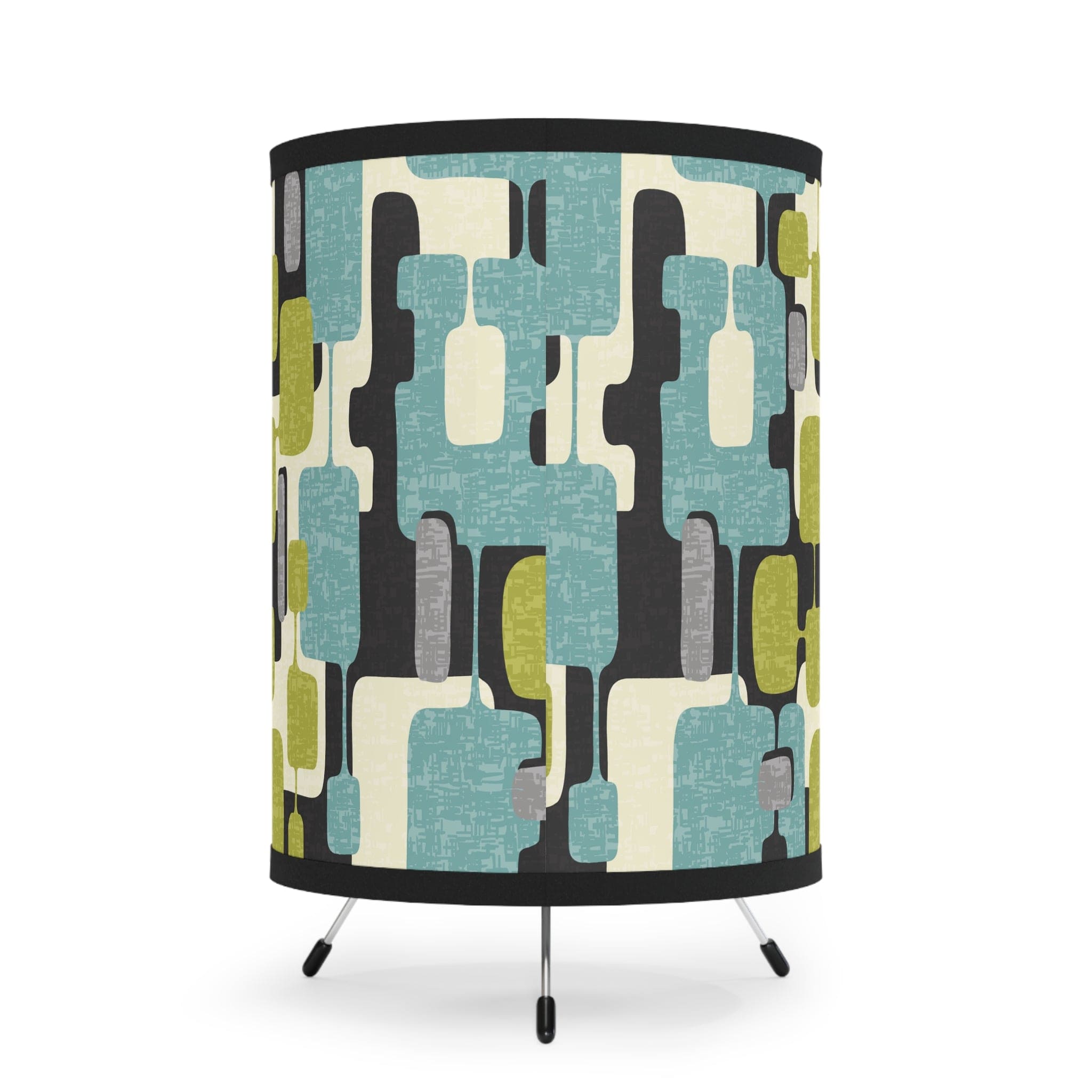 Kate McEnroe New York Mid Century Modern Abstract Tripod Lamp, Retro Teal, Lime Green, Gray, Black MCM Desk Lamp, Vintage Style Geometric Accent LampLamps23244726713903750746