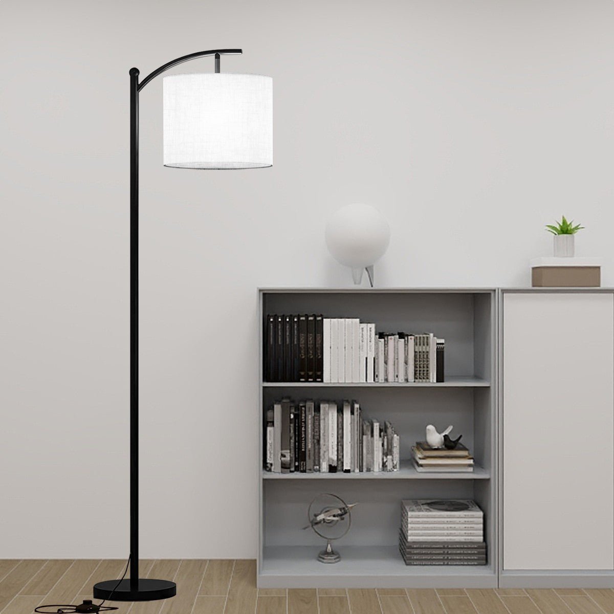 Kate McEnroe New York Mid Century Modern Arc Floor Lamp, Minimalist Drum ShadeFloor LampsNI9mCIg36N