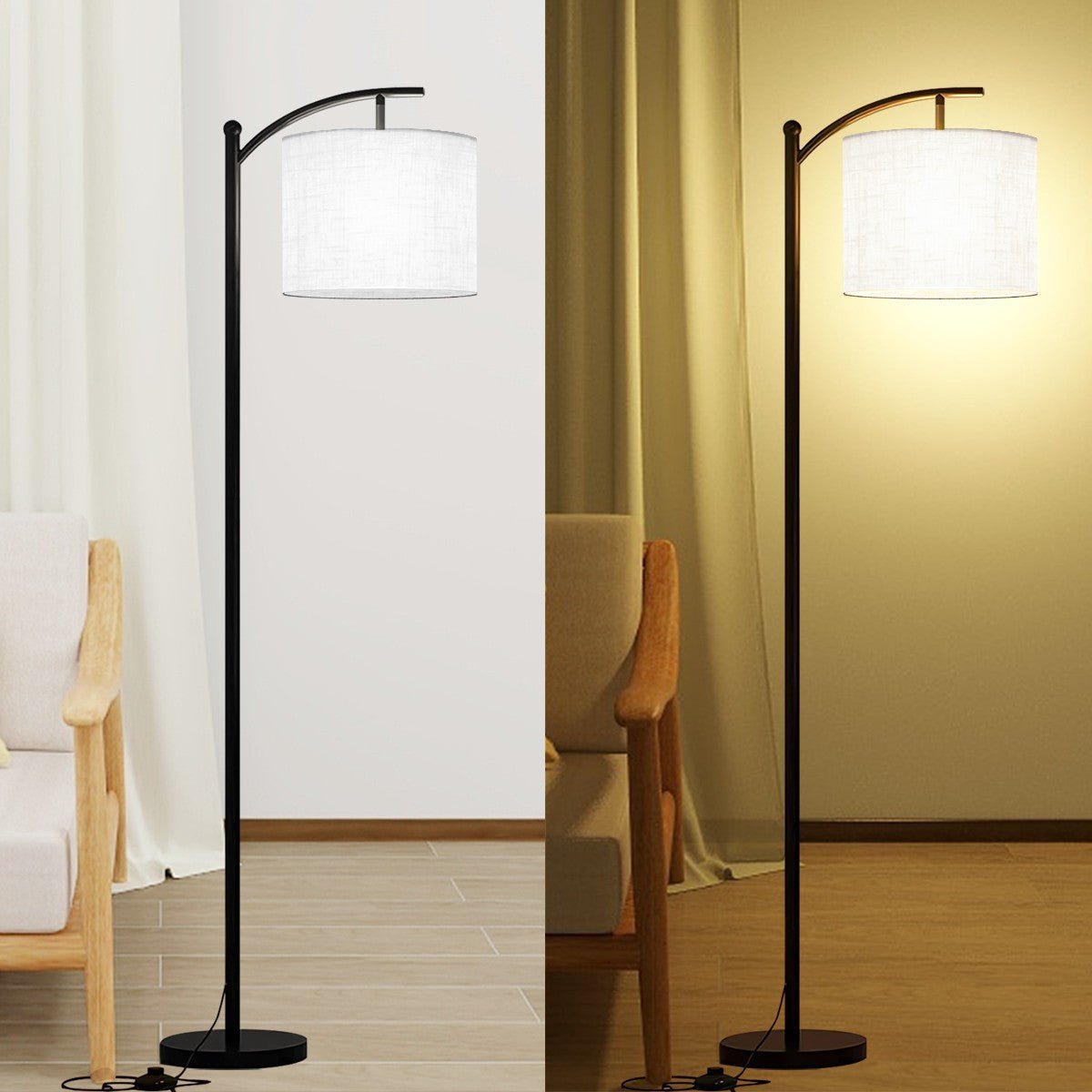 Kate McEnroe New York Mid Century Modern Arc Floor Lamp, Minimalist Drum ShadeFloor LampsNI9mCIg36N