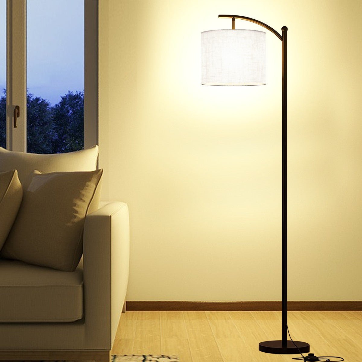 Kate McEnroe New York Mid Century Modern Arc Floor Lamp, Minimalist Drum ShadeFloor LampsNI9mCIg36N