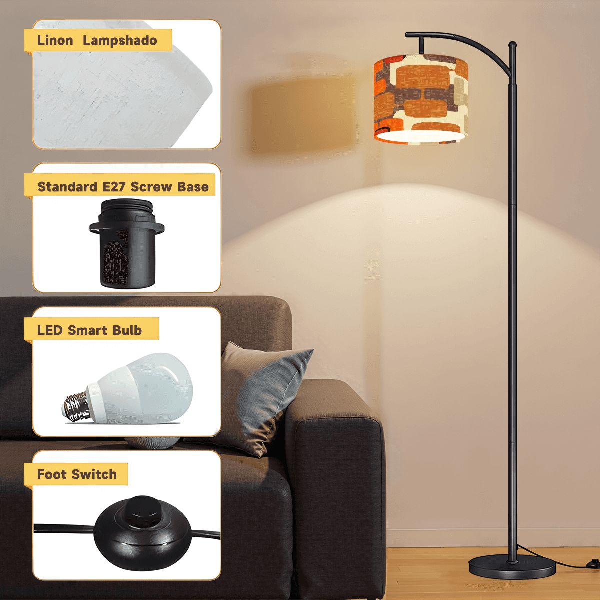 Kate McEnroe New York Mid Century Modern Arc Floor Lamp, Retro Geometric MCM Accent LightingArc Floor LampsVViVnZ39nB