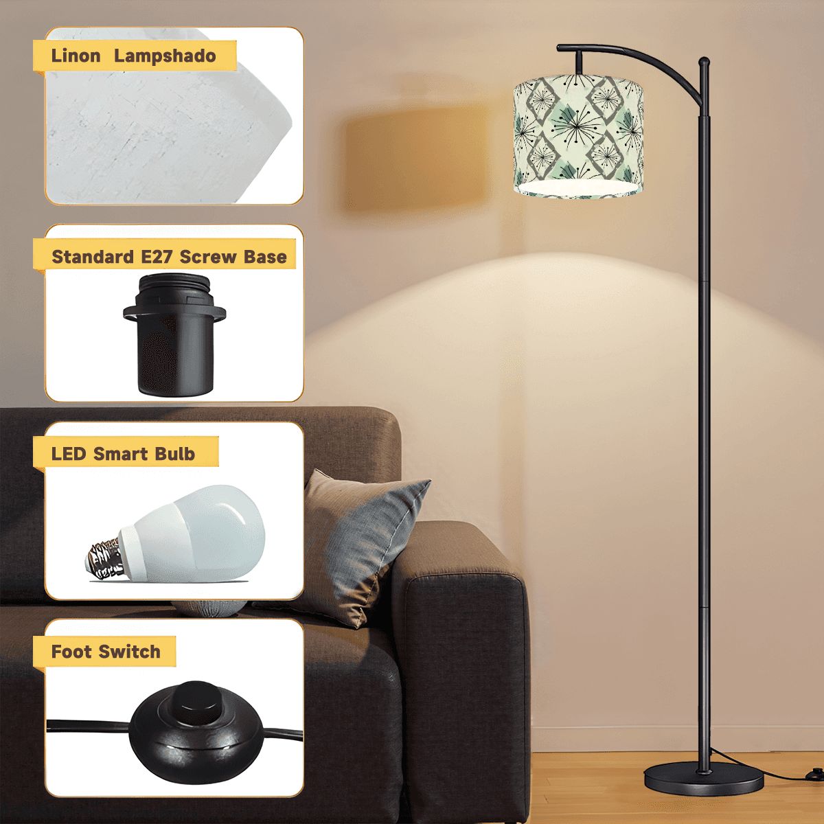 Kate McEnroe New York Mid Century Modern Arc Floor Lamp, Retro Starburst ShadeArc Floor LampsIIzL2Vdrpk