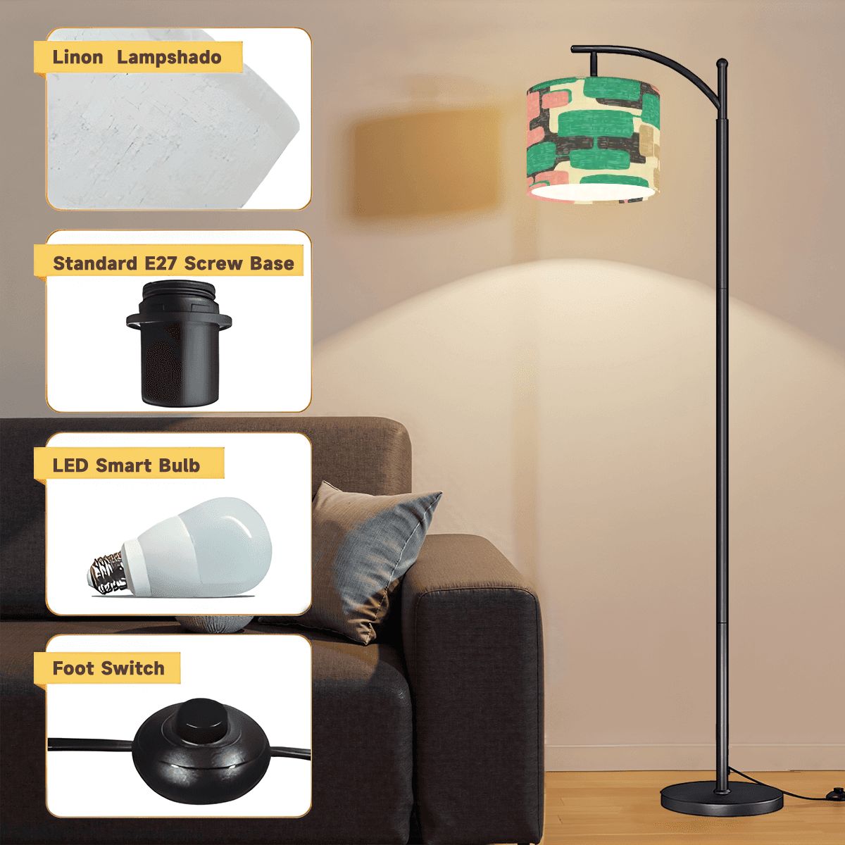 Kate McEnroe New York Mid Century Modern Arc Floor Lamp, Teal, Pink Retro Vintage Geometric LightingArc Floor Lampsi0NKT828c4