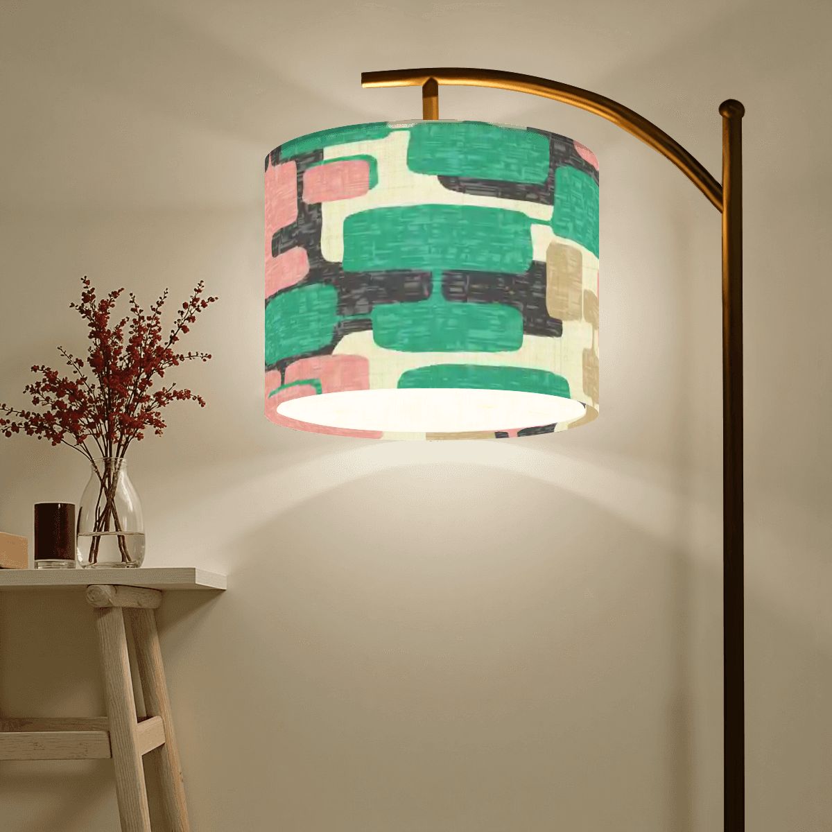 Kate McEnroe New York Mid Century Modern Arc Floor Lamp, Teal, Pink Retro Vintage Geometric LightingArc Floor Lampsi0NKT828c4