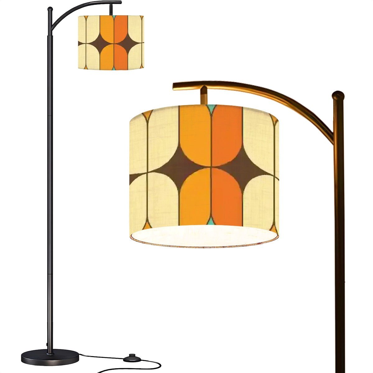 Kate McEnroe New York Mid Century Modern Arch Floor Lamp, Retro Geometric Drum Shade, Atomic Era Living Room Accent LightingFloor LampsQ9gIlhaHtn