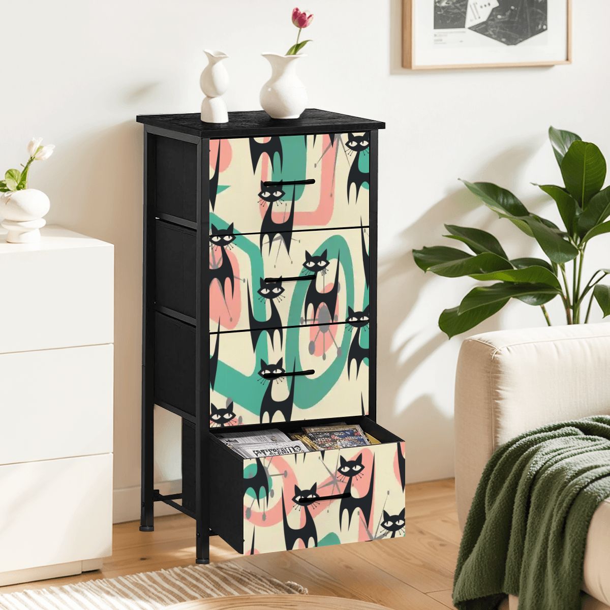 Kate McEnroe New York Mid Century Modern Atomic Black Cat Boomerang 4 Drawer DresserDressersURJJAuw9FZ