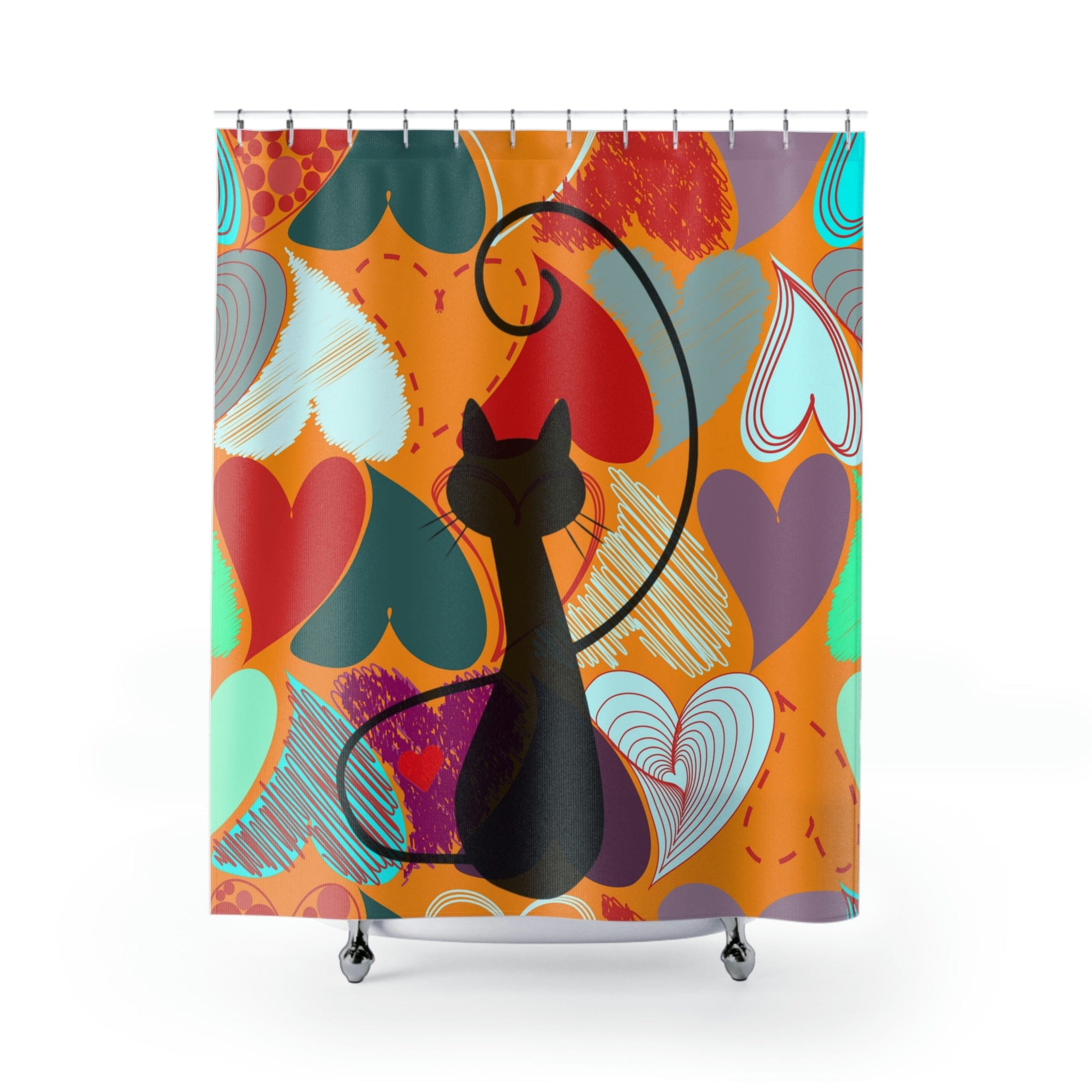 Kate McEnroe New York Mid Century Modern Atomic Black Cat Retro 90s Hearts Shower Curtain Bathroom DecorShower Curtains16501809414210701617